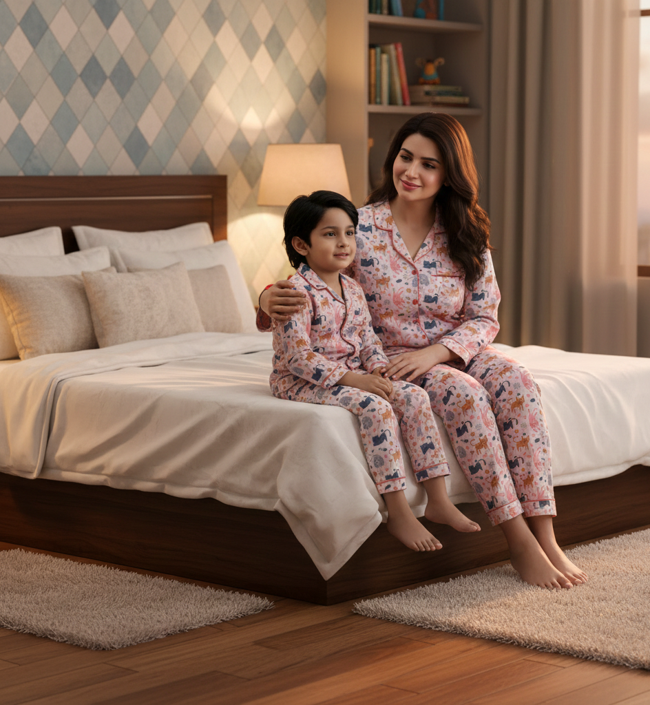 Cat Printed Kids Night Suit