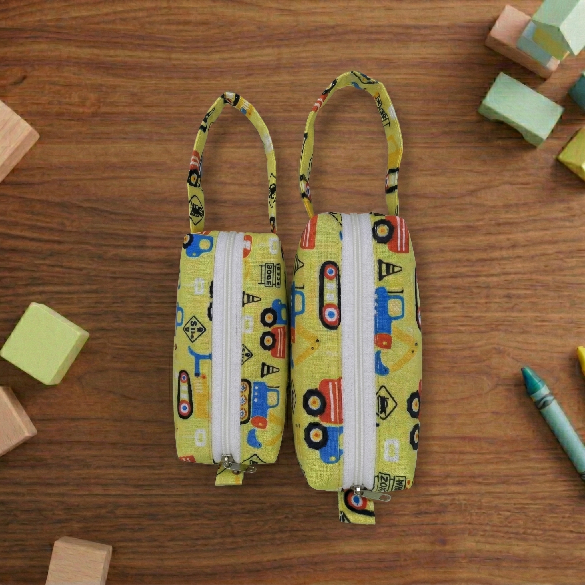 YELLOW CONSTRUCTION PRINT SMALL DUO POUCH SET