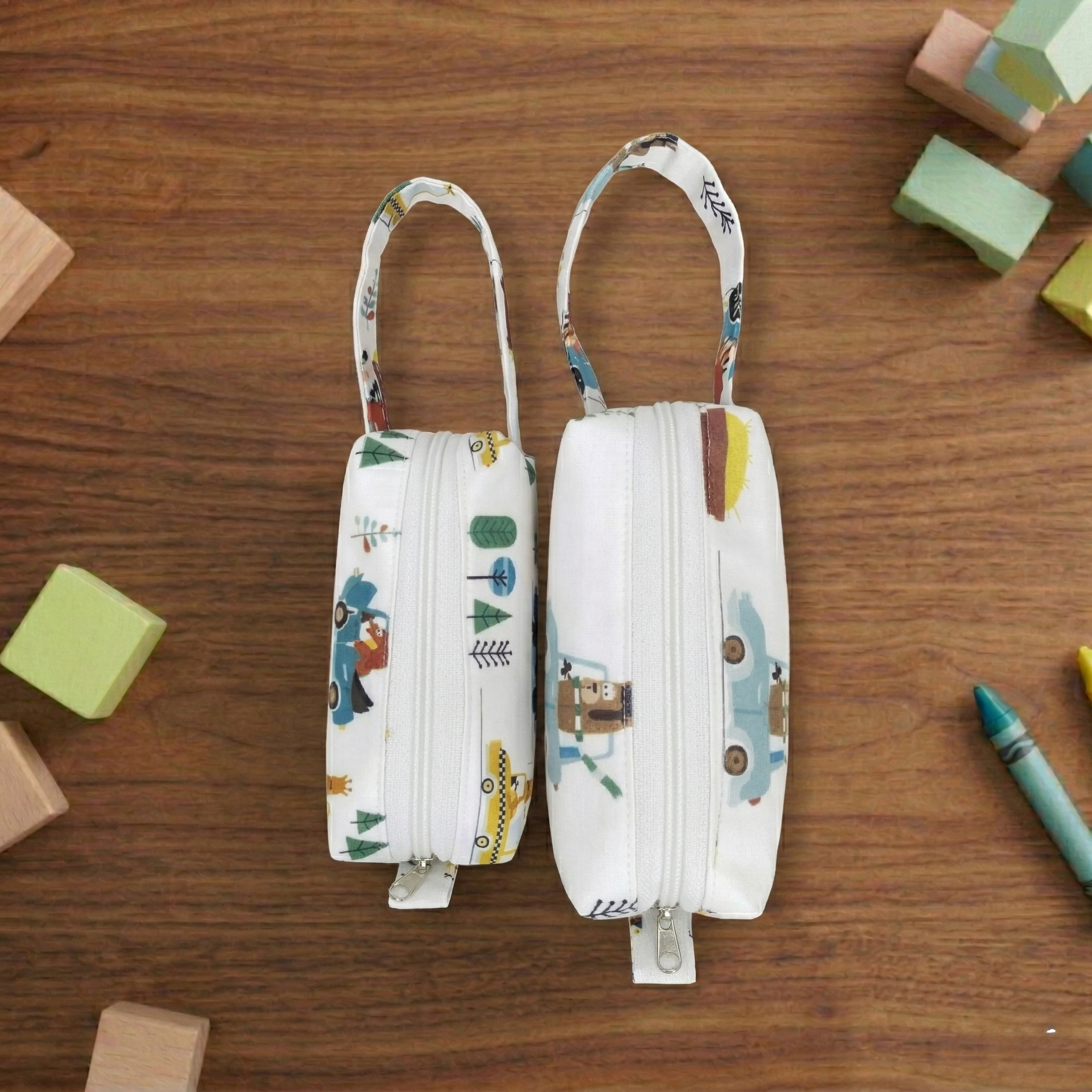 CARS AND TREES PRINT SMALL DUO POUCH SET