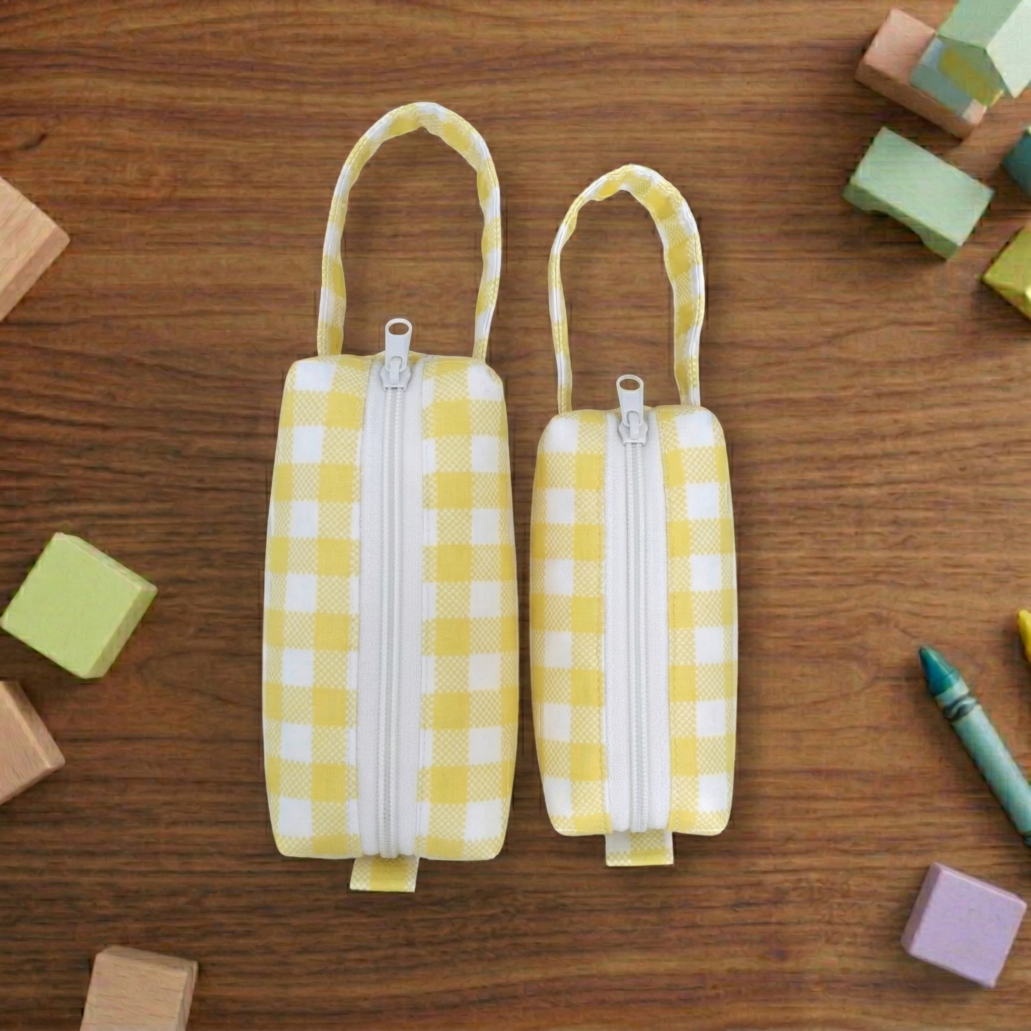 YELLOW GINGHAM CHECK PRINT SMALL DUO POUCH SET