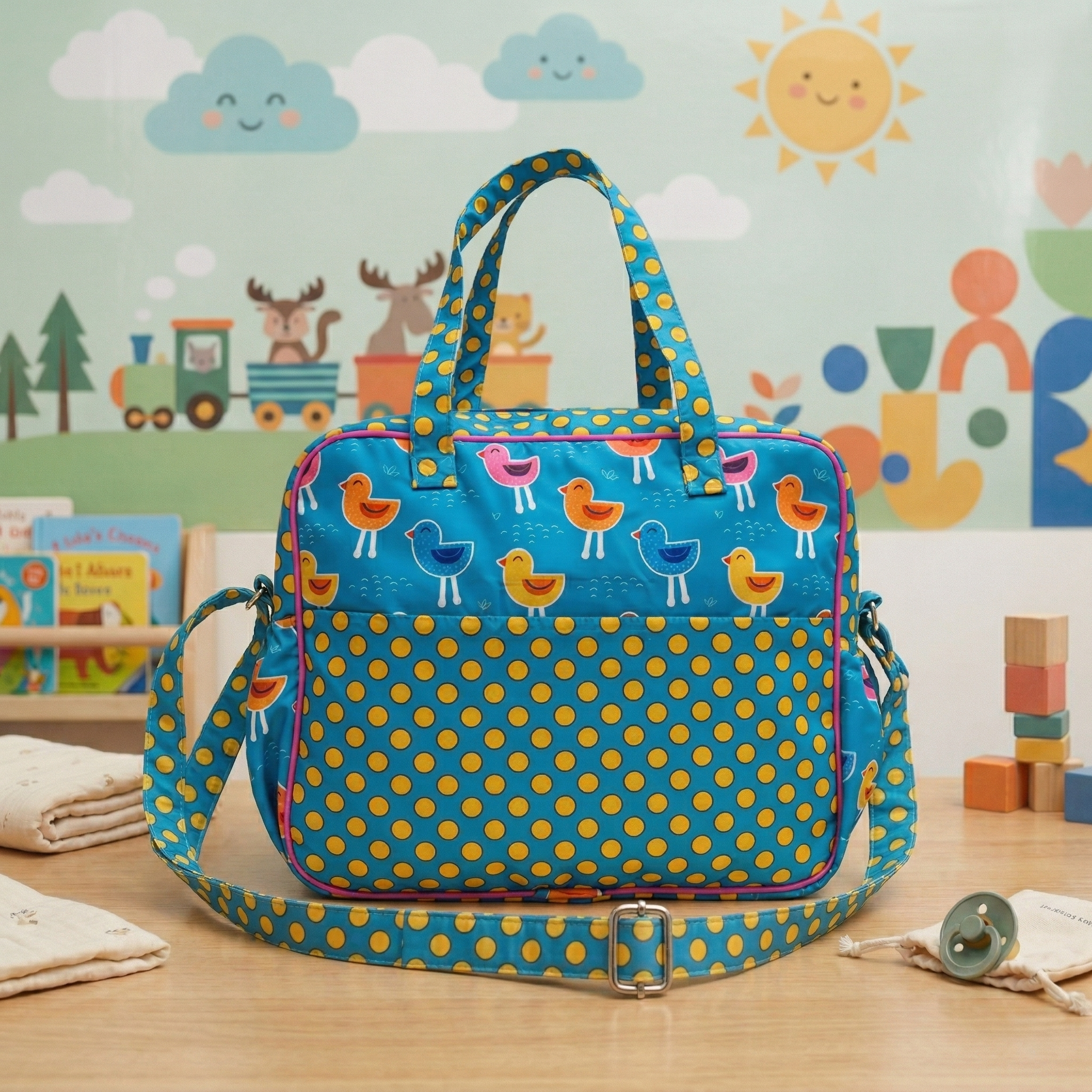 PLAYFUL BIRDS PRINT  Baby Diaper Bag