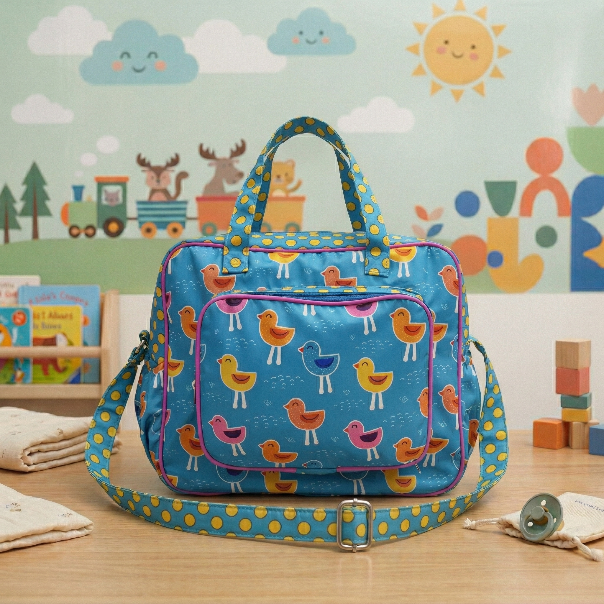 PLAYFUL BIRDS PRINT  Baby Diaper Bag