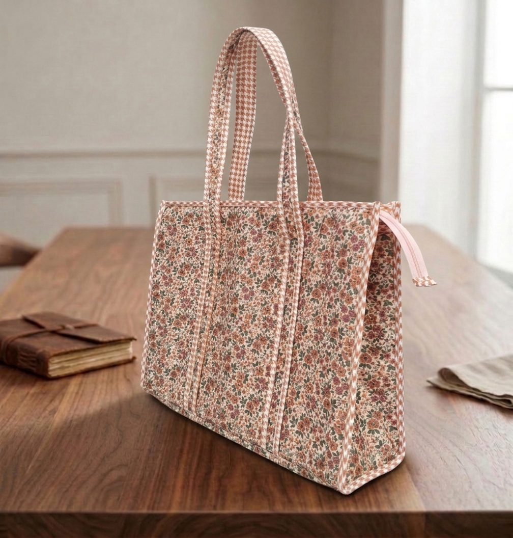 CORAL BLOSSOM DITSY PRINT SMALL TOTE BAG