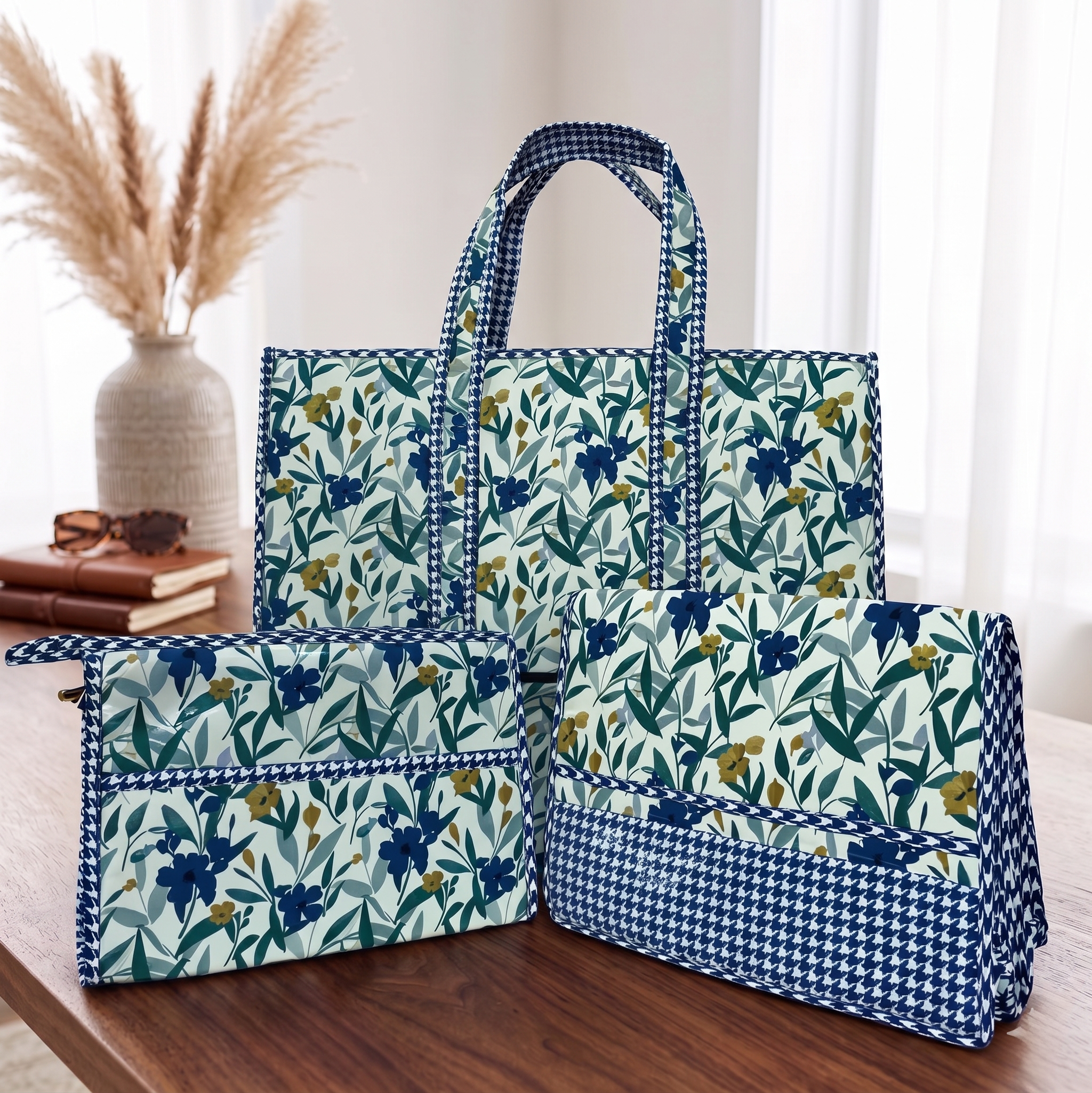 NAVY LEAF DRIFT TOTE BAG SET