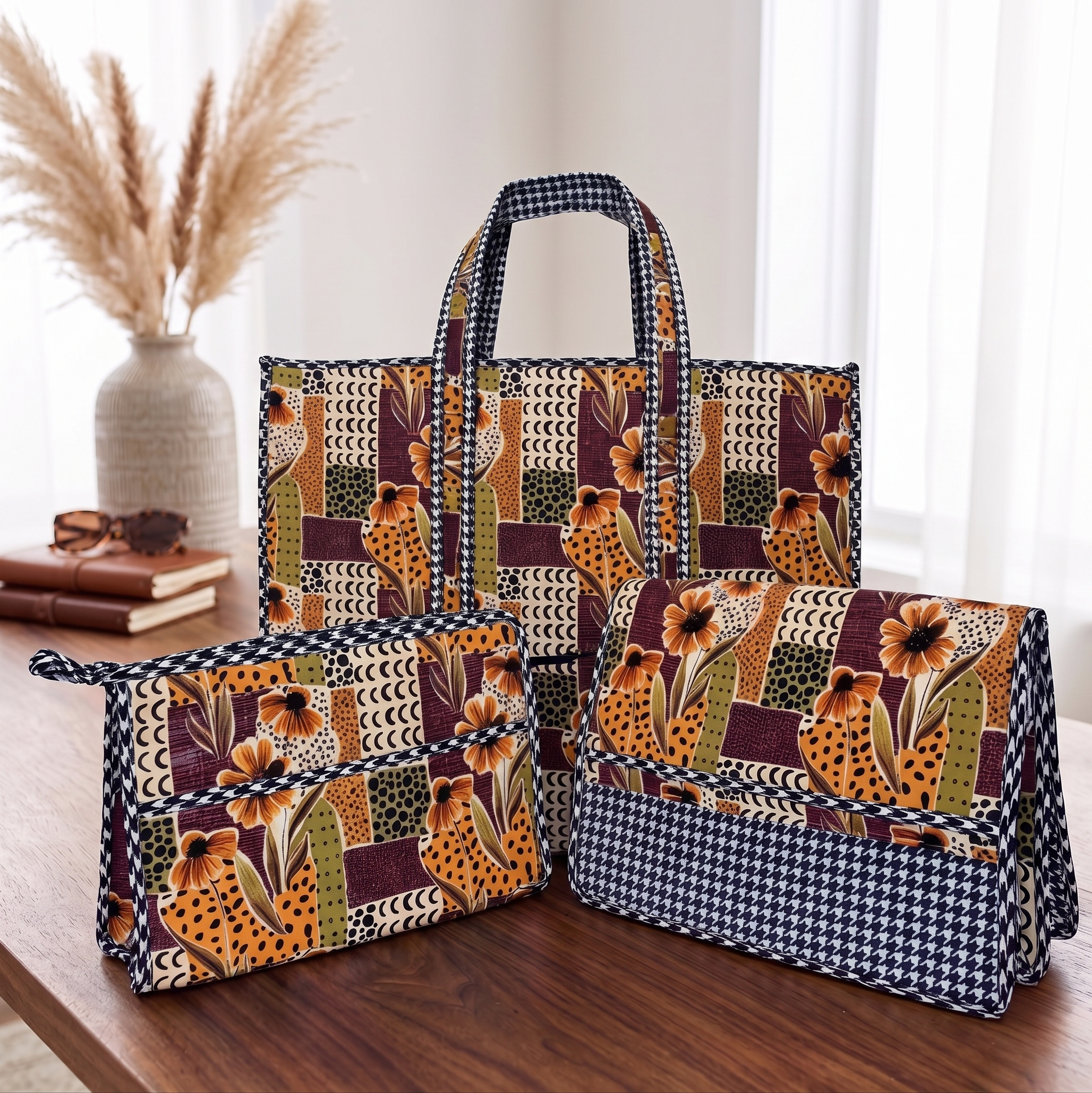 MIDNIGHT PEACH PETALS TOTE BAG SET