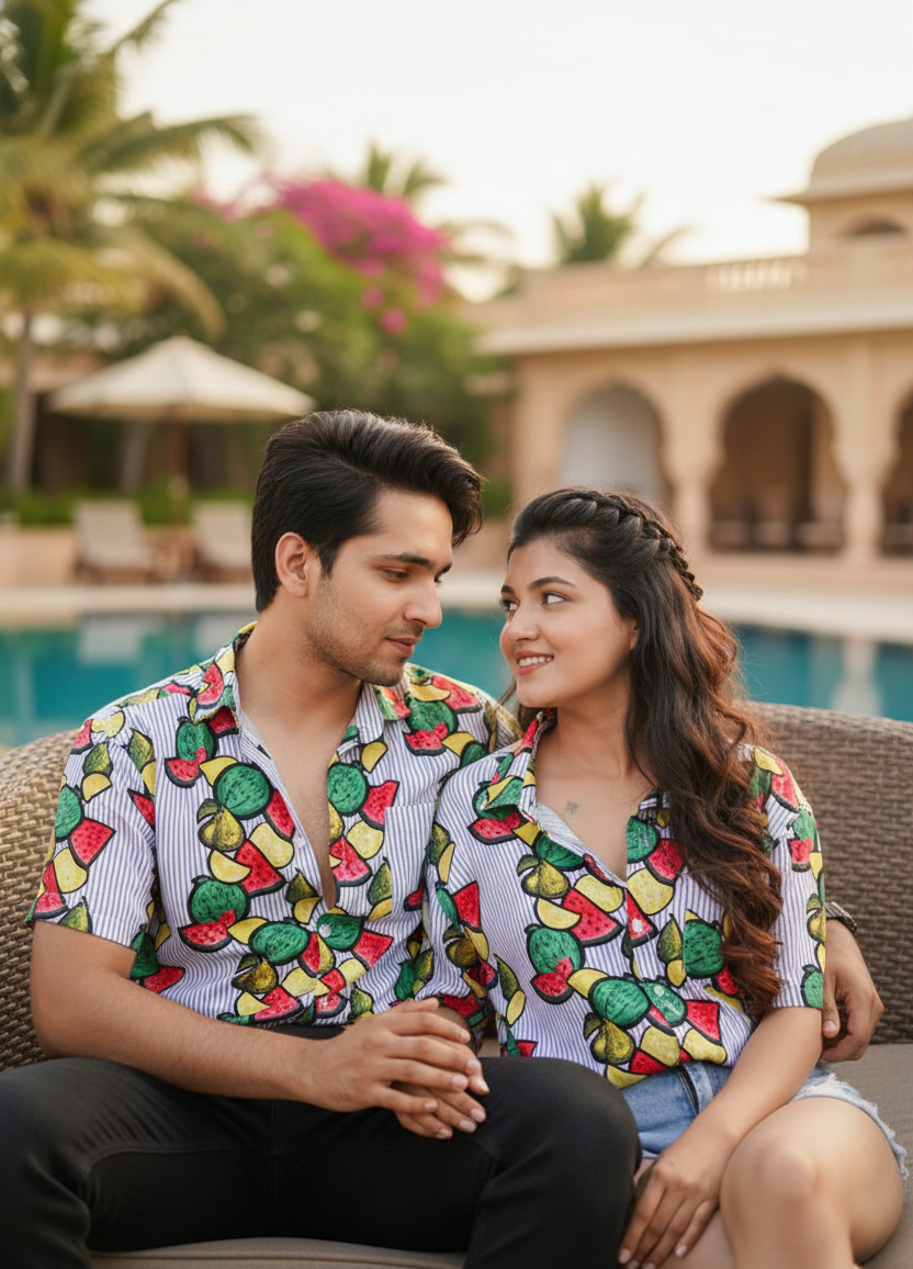 Fruits Stripes Printed Unisex Couple Shirt