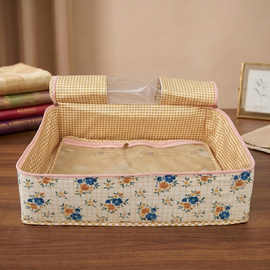 BLUEBELL BUTTERSCOTCH CHECKS PRINT GRAND SAREE ORGANIZER