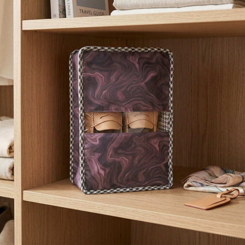 PLUM MARBLE PRINT GRAND SHOE ZIP BOX