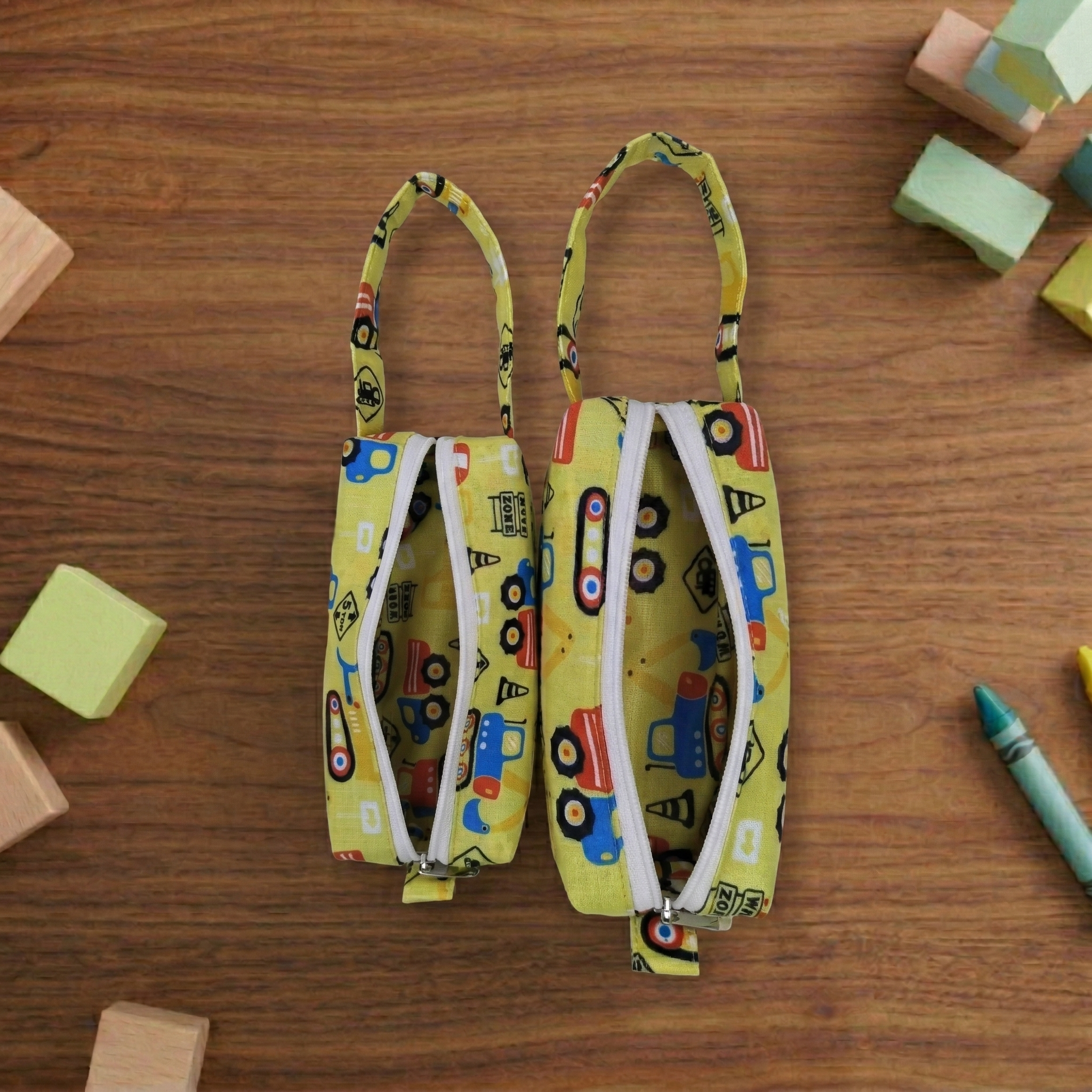 YELLOW CONSTRUCTION PRINT SMALL DUO POUCH SET