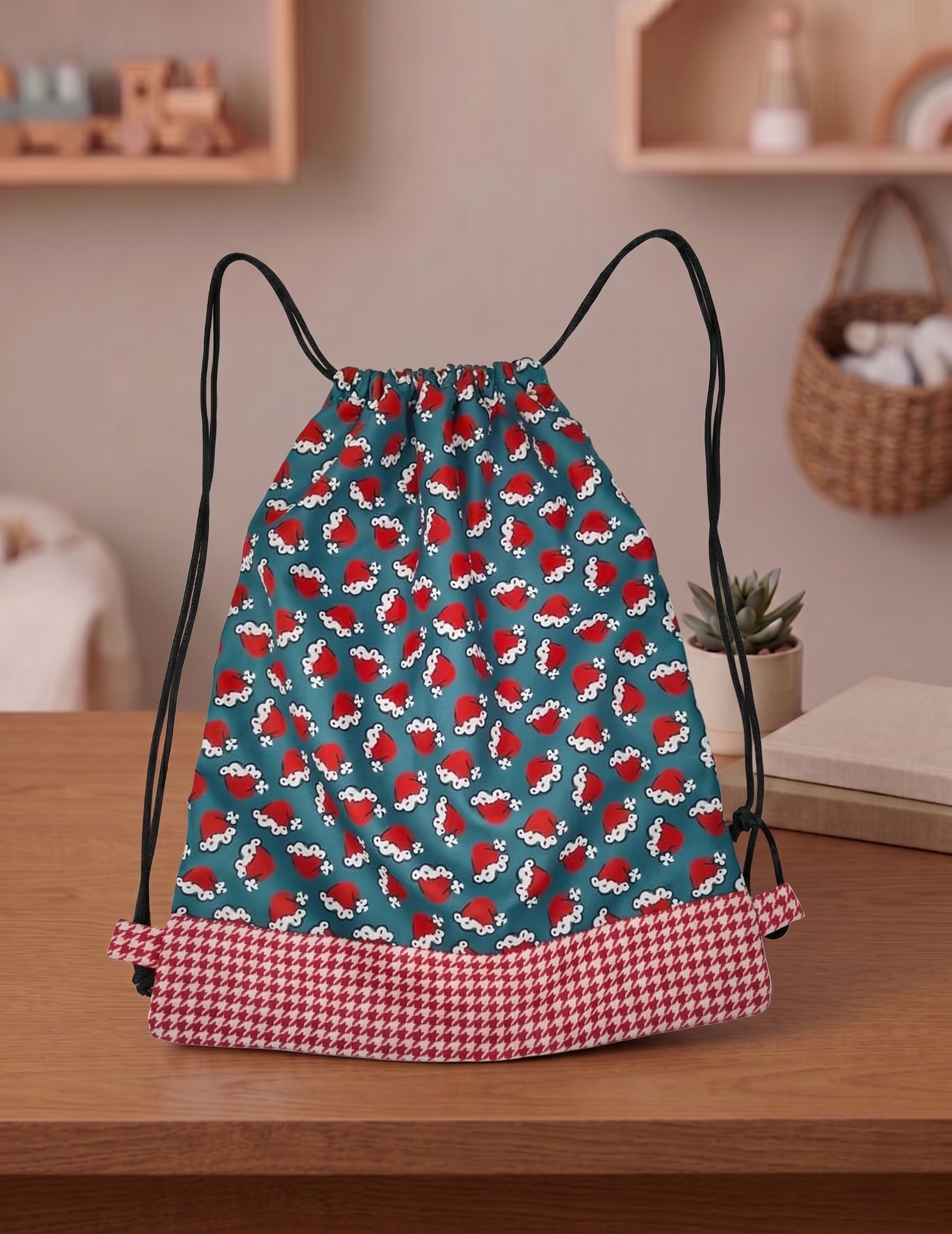 SANTA HAT PARADE PRINT DRAWSTRING BACKPACK