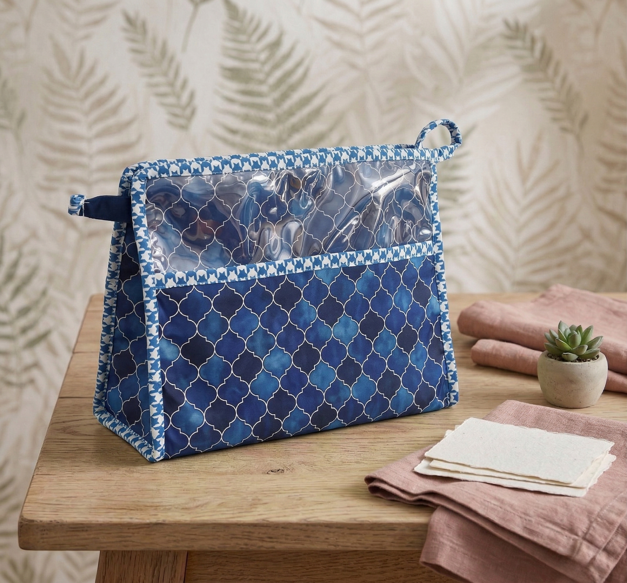 INDIGO MOSAIC PRINT TrioZip Toiletry Bag