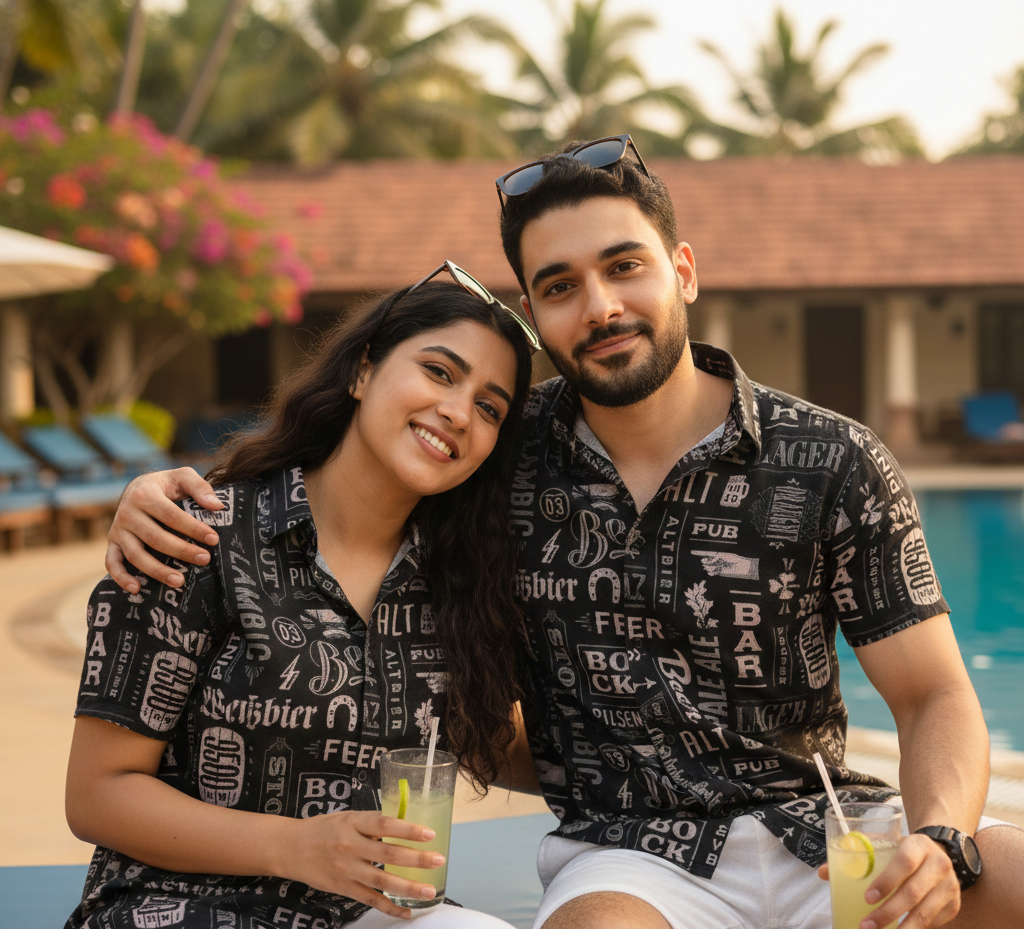 BLACK COLOUR BASED BEER PRINTED SHIRT