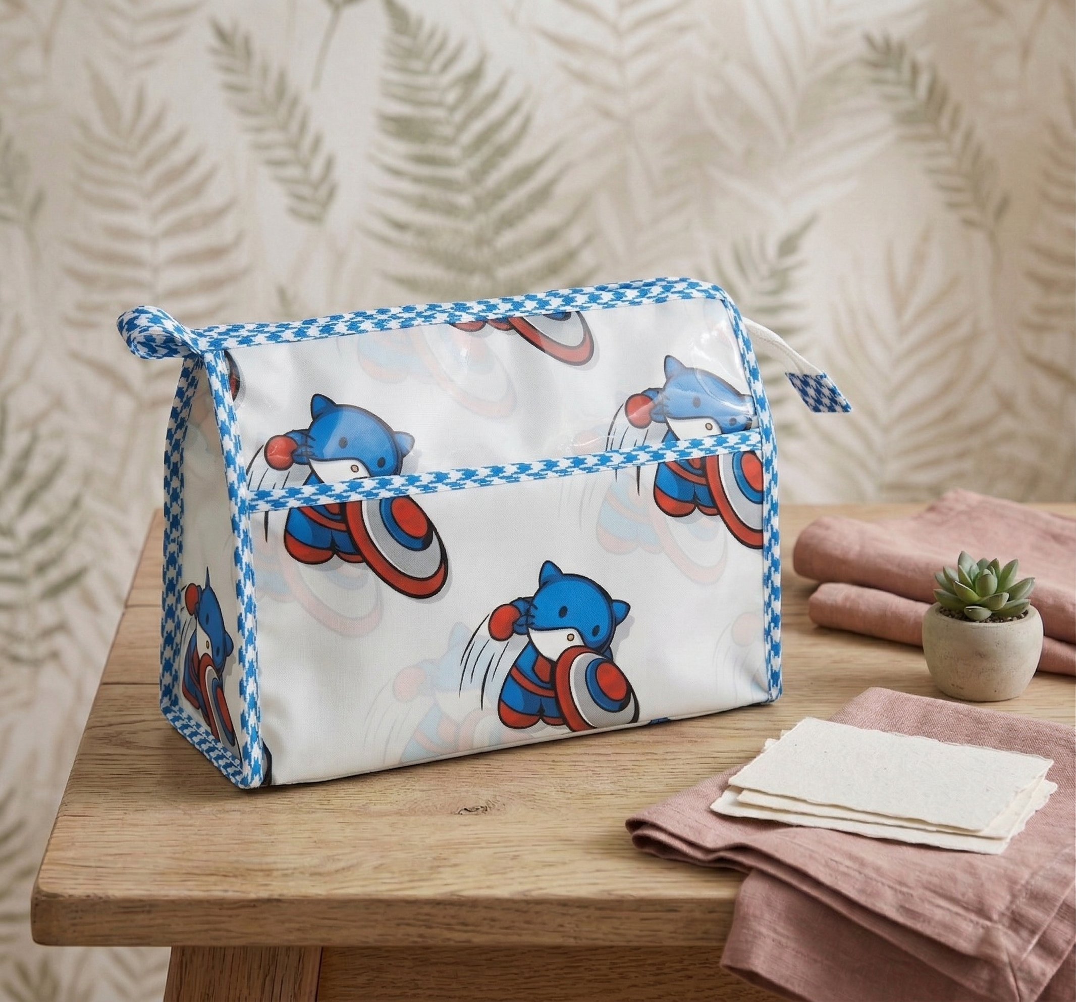 SUPER CAT PRINT TRIOZIP TOILETRY BAG