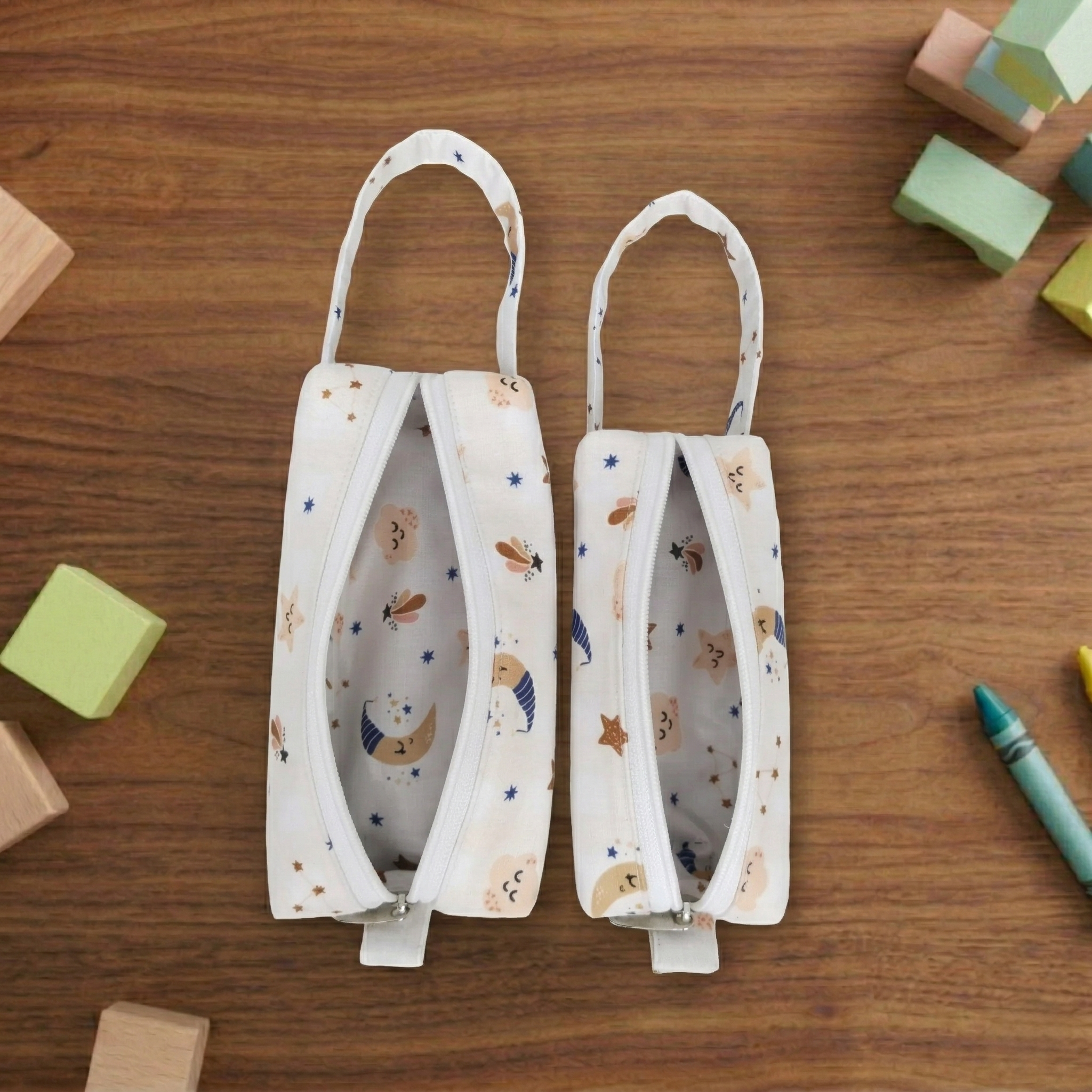 SLEEPY MOON & STARS PRINT SMALL DUO POUCH SET
