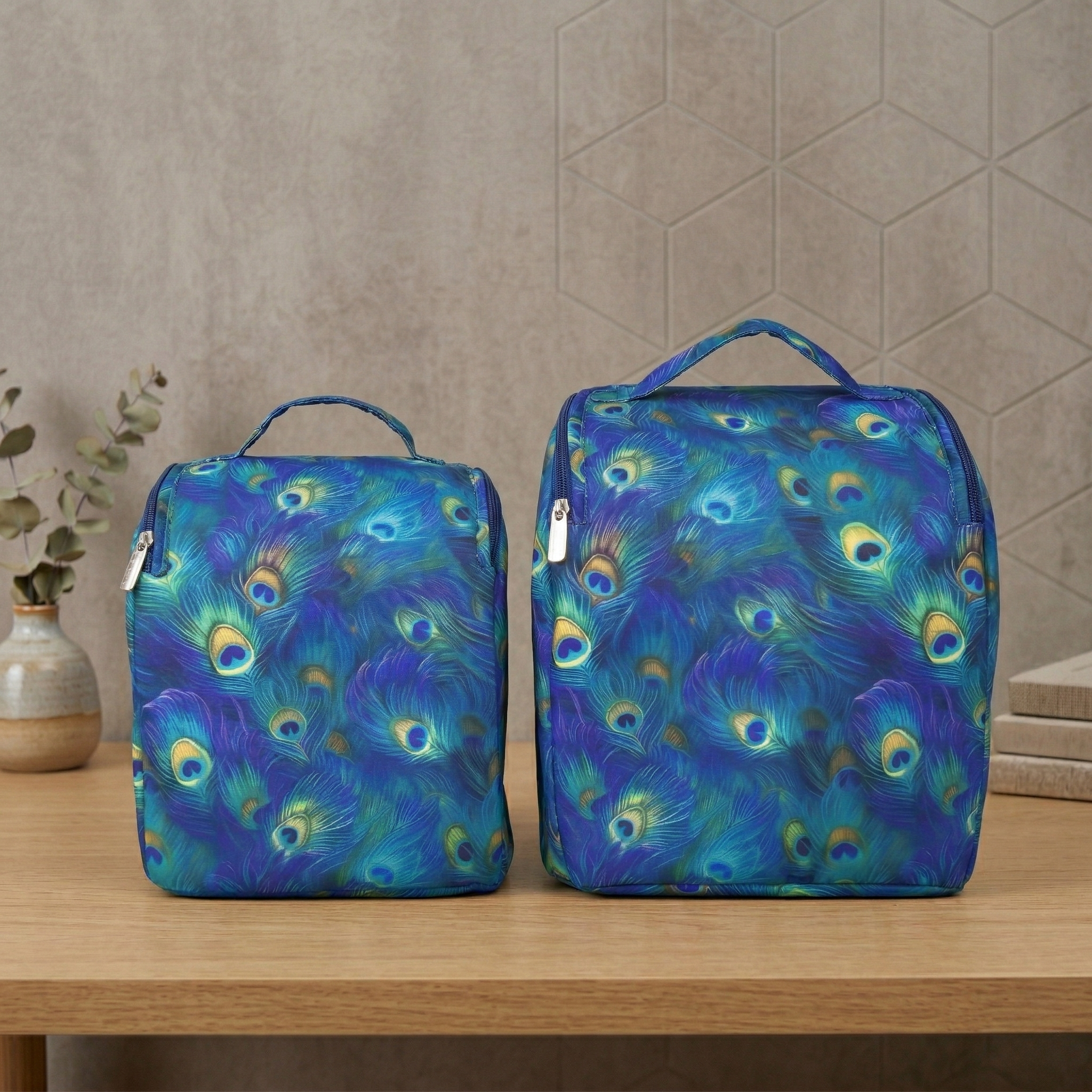 ROYAL PEACOCK GLOW PRINT SMART TIFFIN BAG