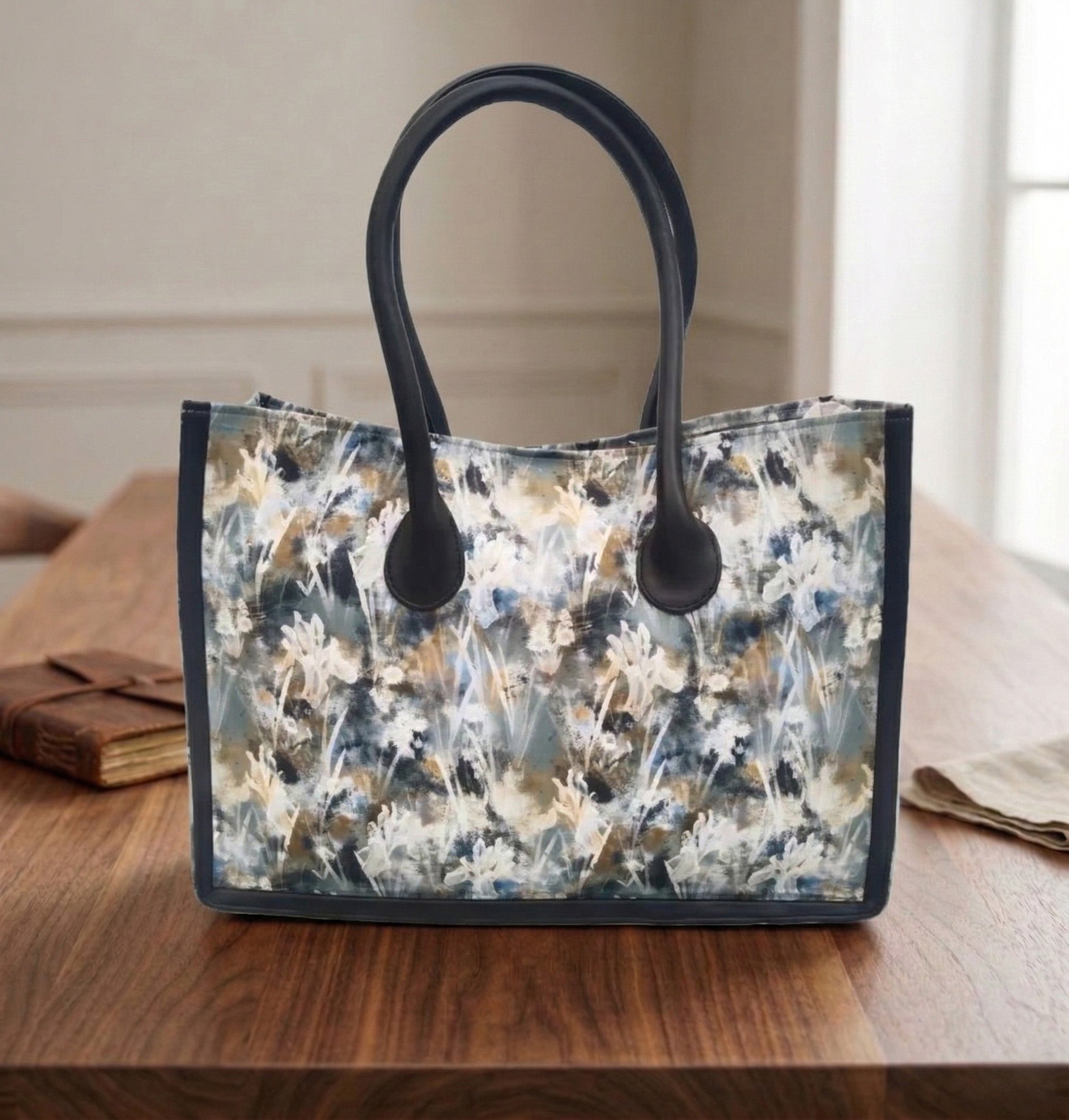 ABSTRACT FLORAL TRAVEL LEATHER BAG
