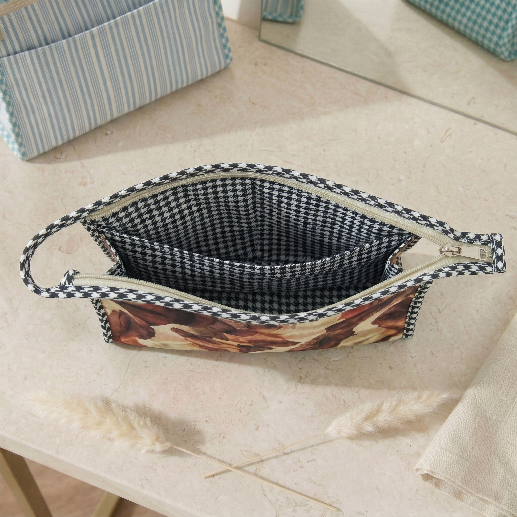 AUTUMN VEIL PRINT TRAVEL MAKEUP POUCH SET