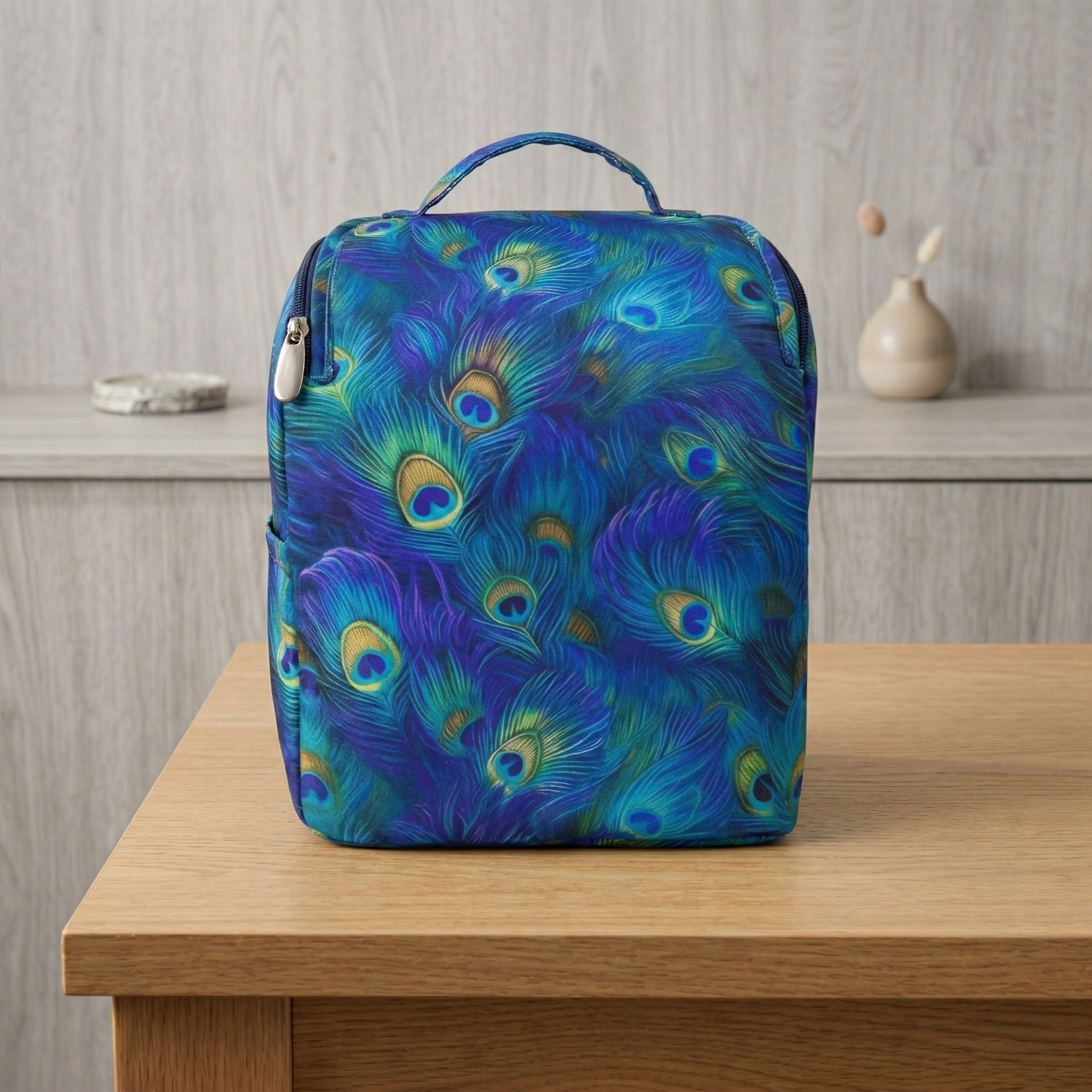 ROYAL PEACOCK GLOW PRINT SMART TIFFIN BAG
