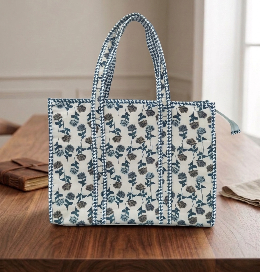 VINTAGE ROSE CHARM PRINT SMALL TOTE BAG
