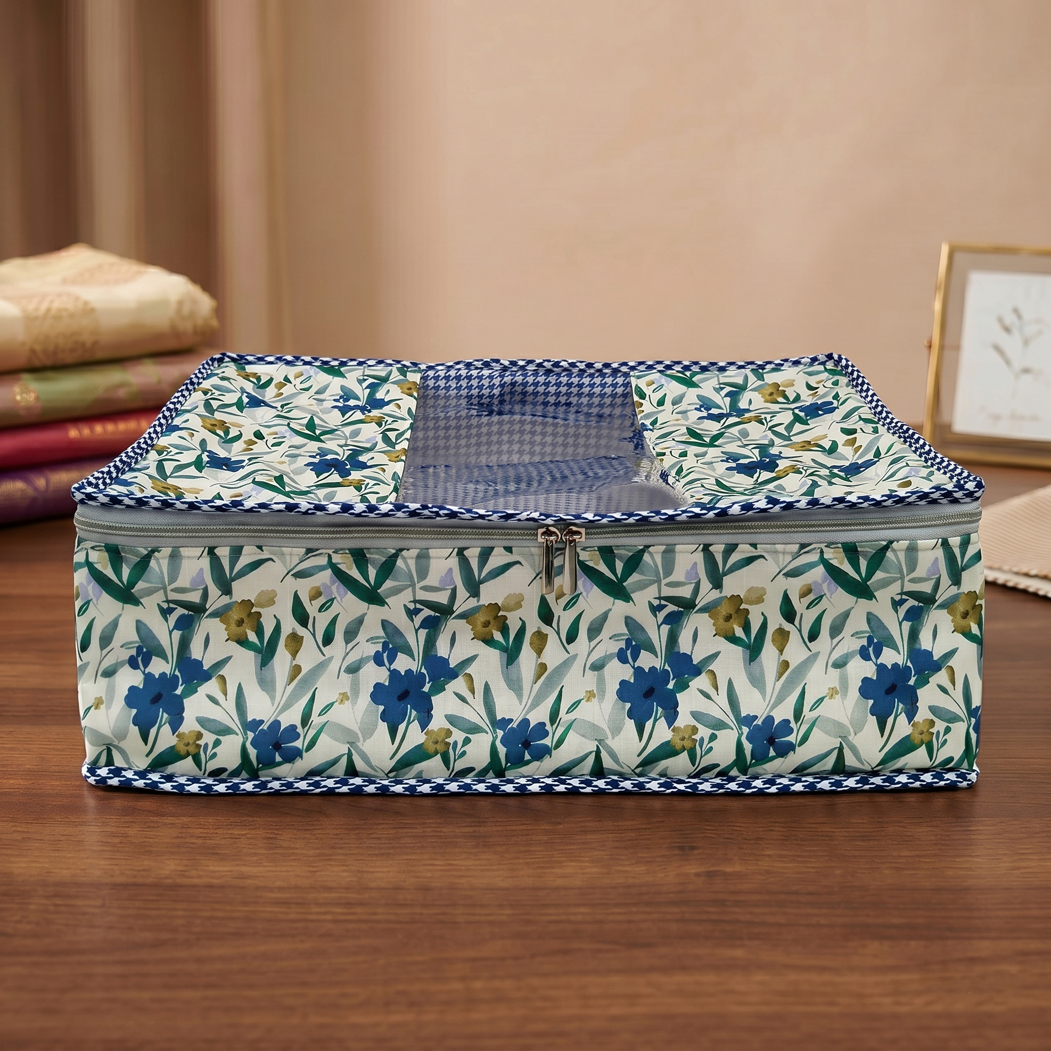 NAVY LEAF DRIFT PRINT GRAND SAREE ORGANIZER