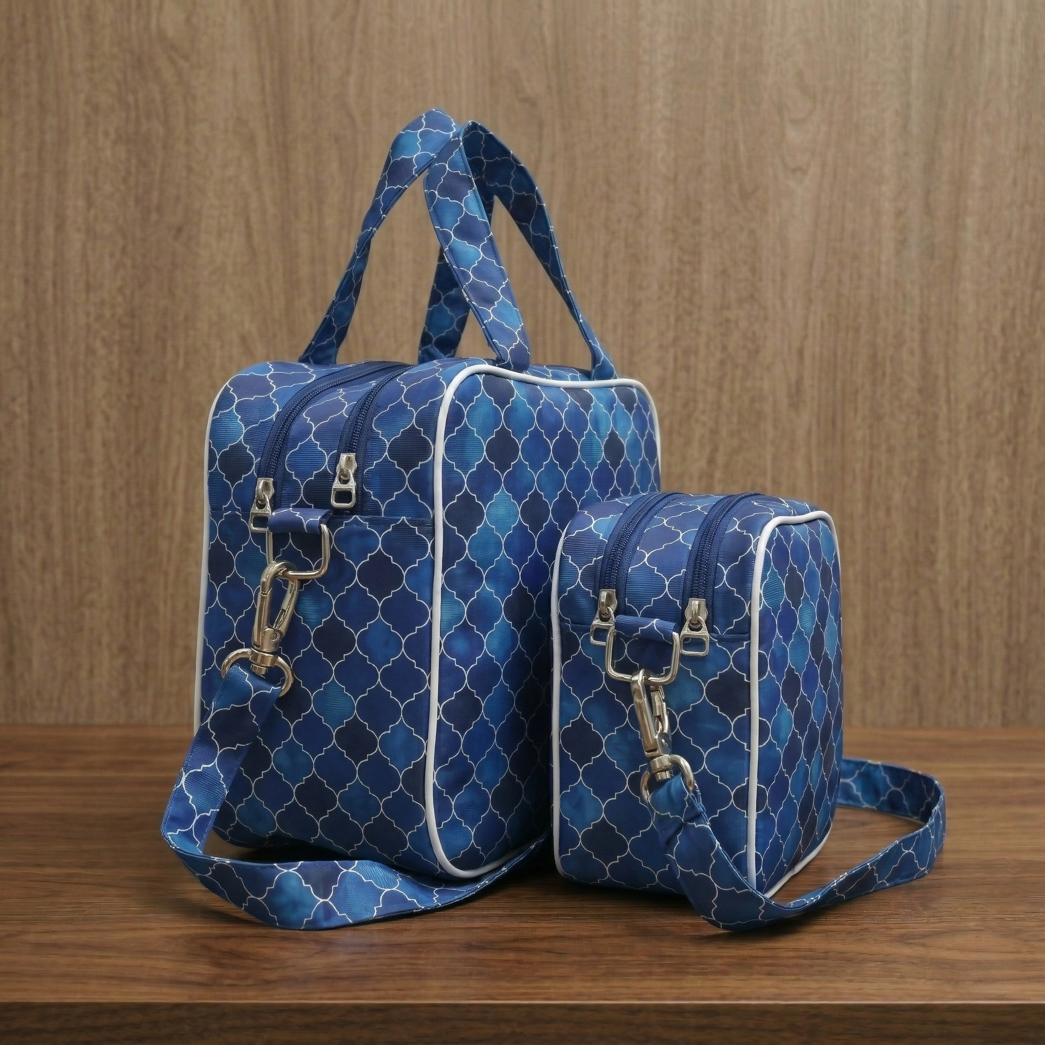 INDIGO MOSAIC PRINT TRAVEL BAG