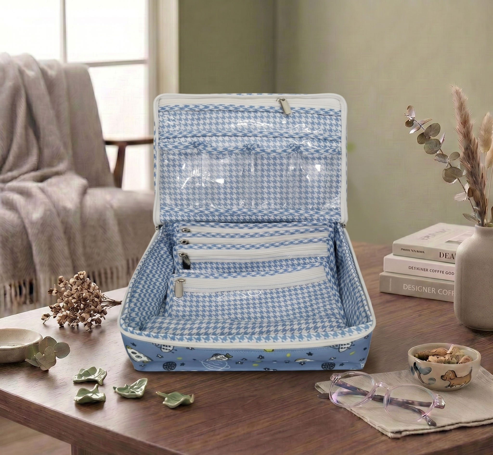 SPACE BUDDIES PRINT MULTIPURPOSE JEWELRY ORGANIZER SET