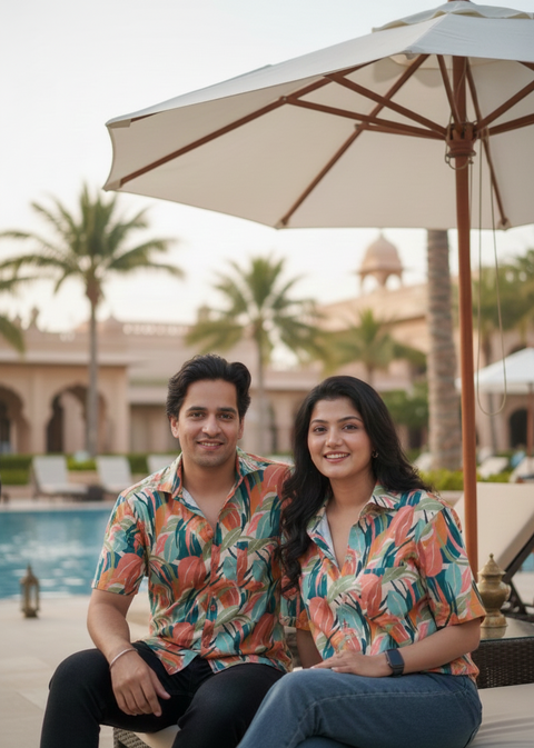 Calm leaf abstract Couple shirt