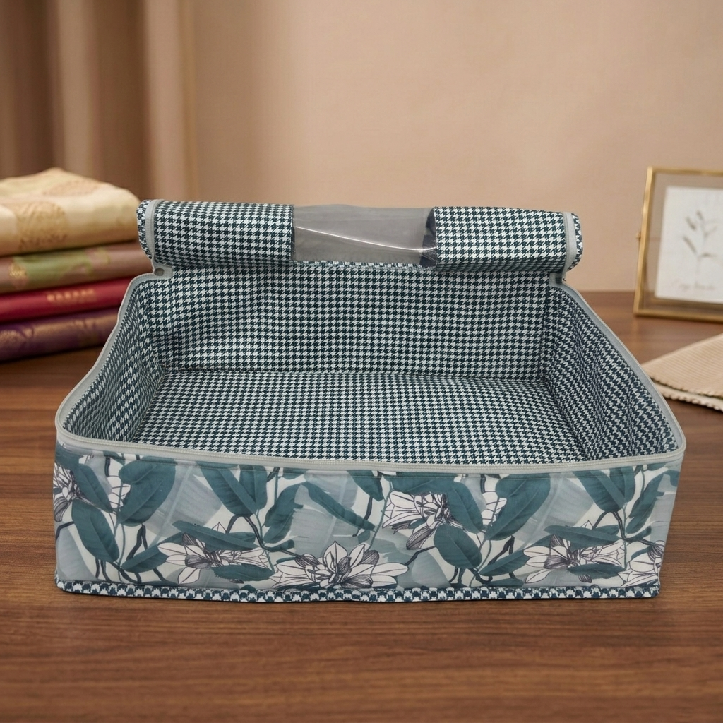 TEAL MAGNOLIA GROVE PRINT GRAND SAREE ORGANIZER