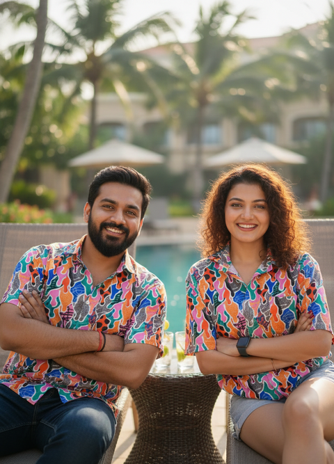 Quirky Printed Unisex Couple Shirt