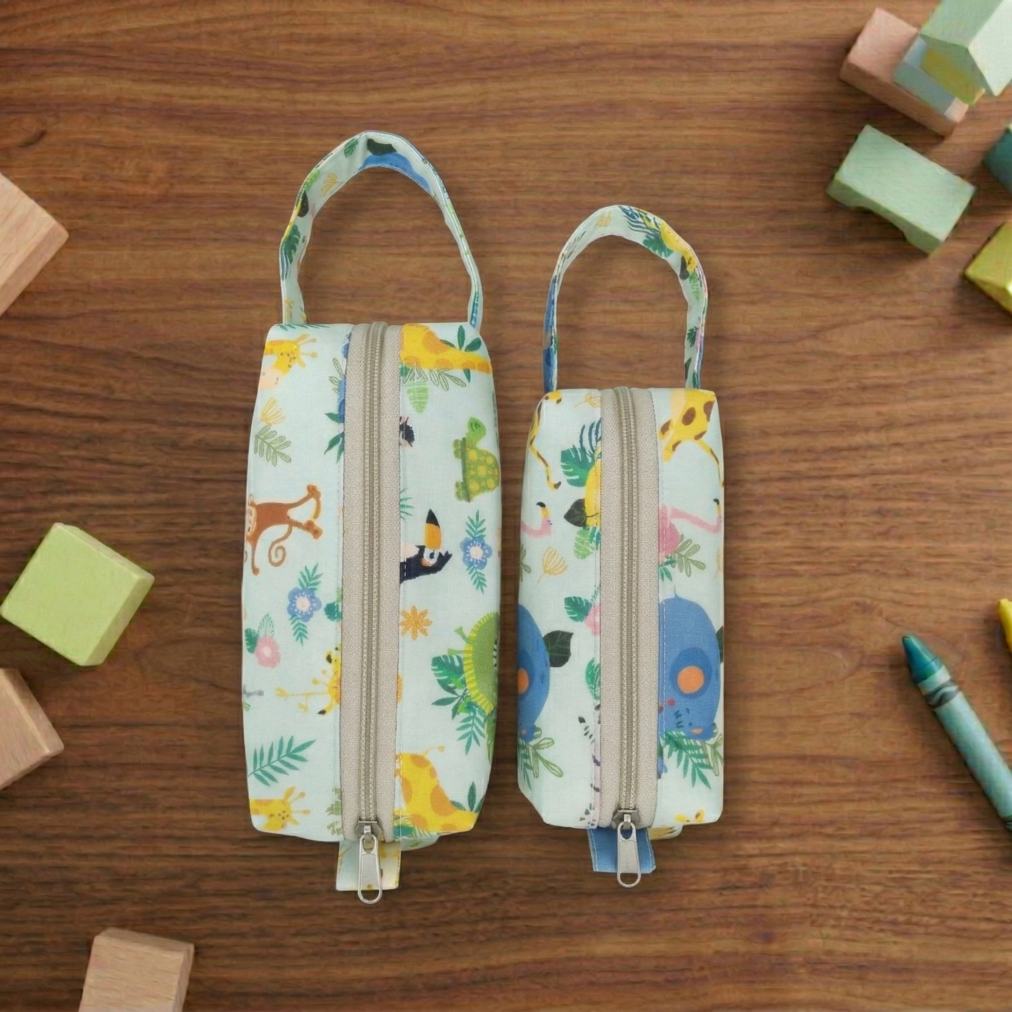 GREEN JUNGLE PRINT SMALL DUO POUCH SET