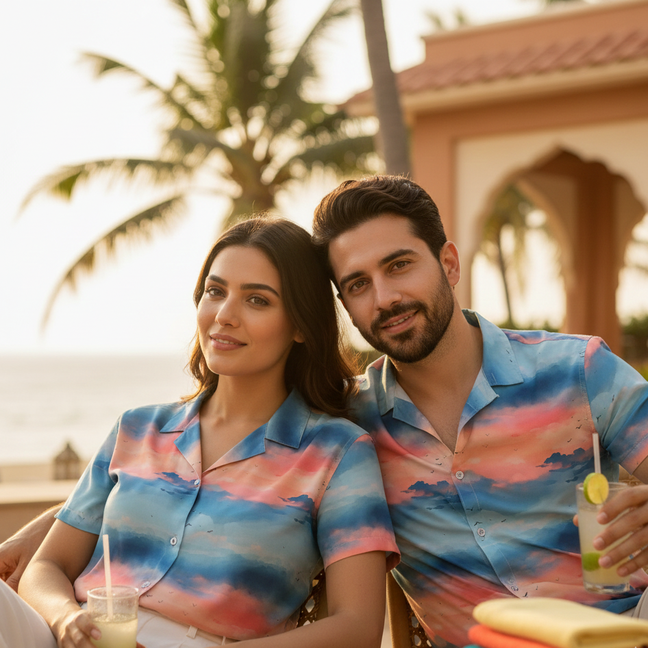 BLUE SKY WITH FLUFFY PINK CLOUDS PRINTED SHIRT