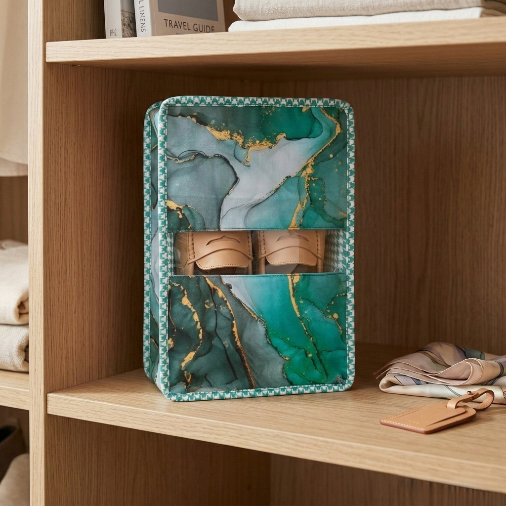 EMERALD GOLD MARBLE PRINT GRAND SHOE ZIP BOX