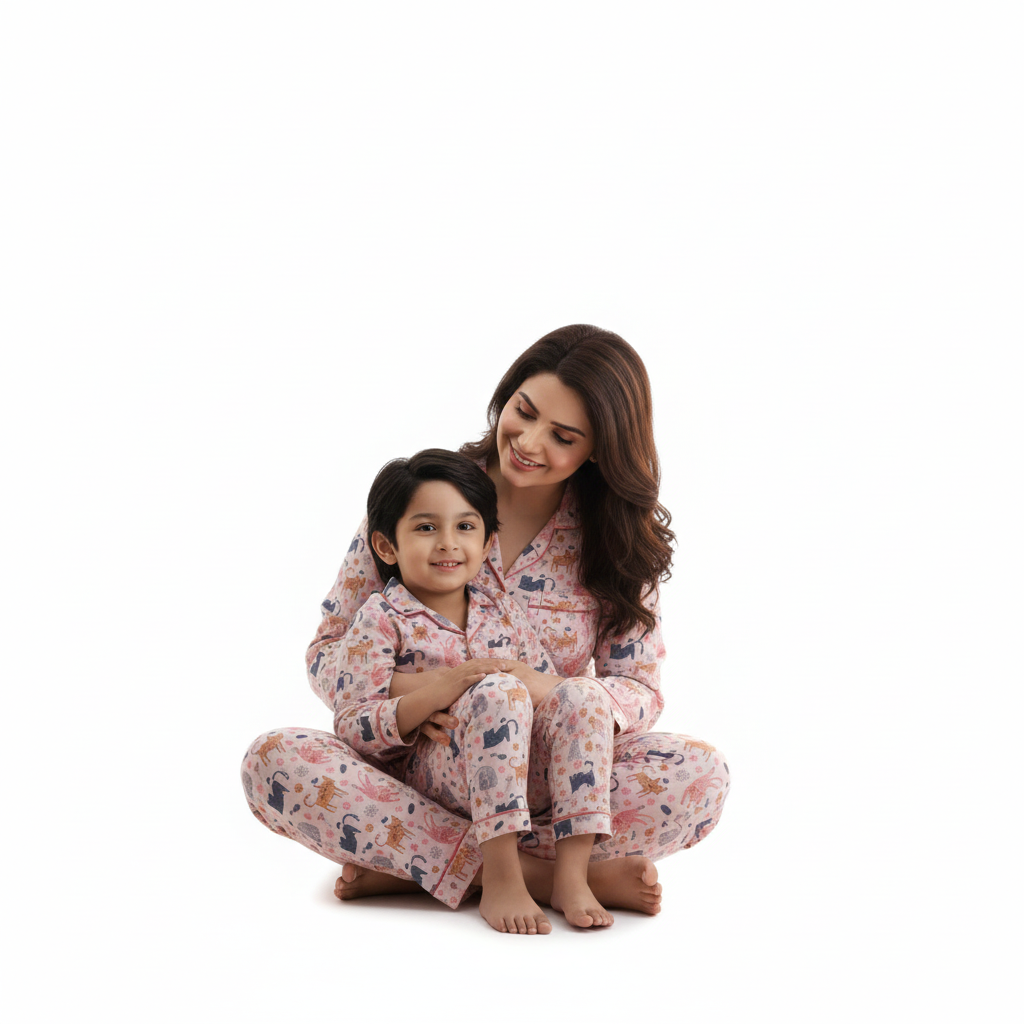 Cat Printed Kids Night Suit
