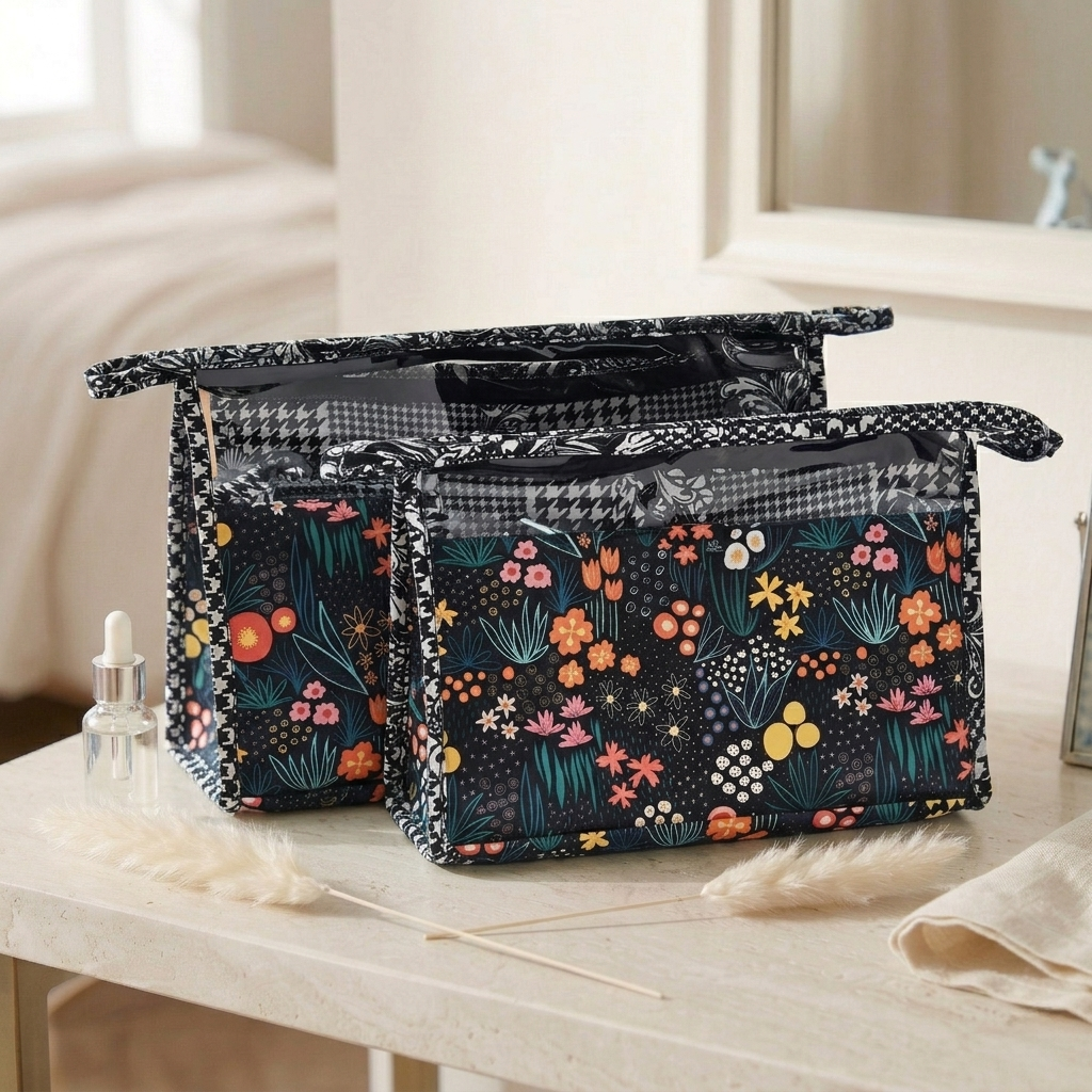FLORA FIESTA PRINT TRAVEL MAKEUP POUCH SET