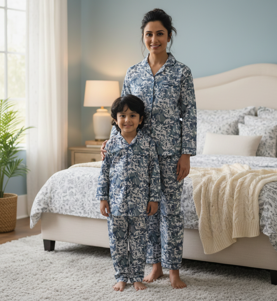 Abstract Floral Printed Kids Night Suit