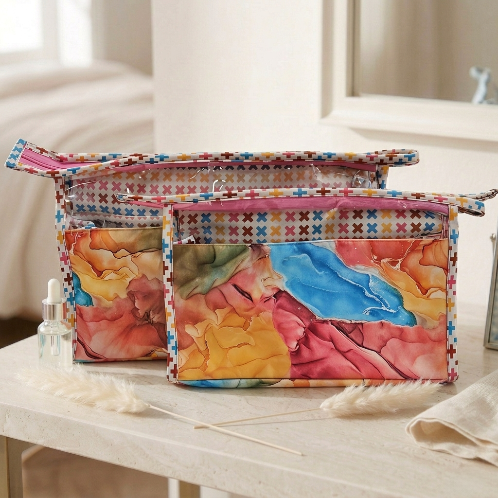 COLOR CRUSH PRINT TRAVEL MAKEUP POUCH SET