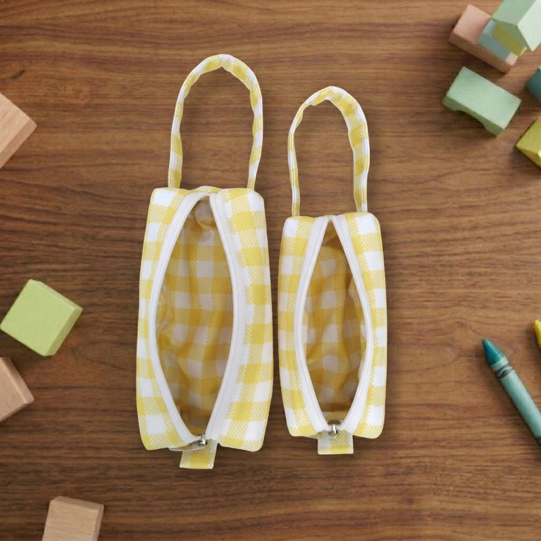YELLOW GINGHAM CHECK PRINT SMALL DUO POUCH SET