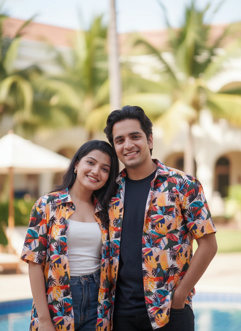 Multi colour leaf Couple shirt