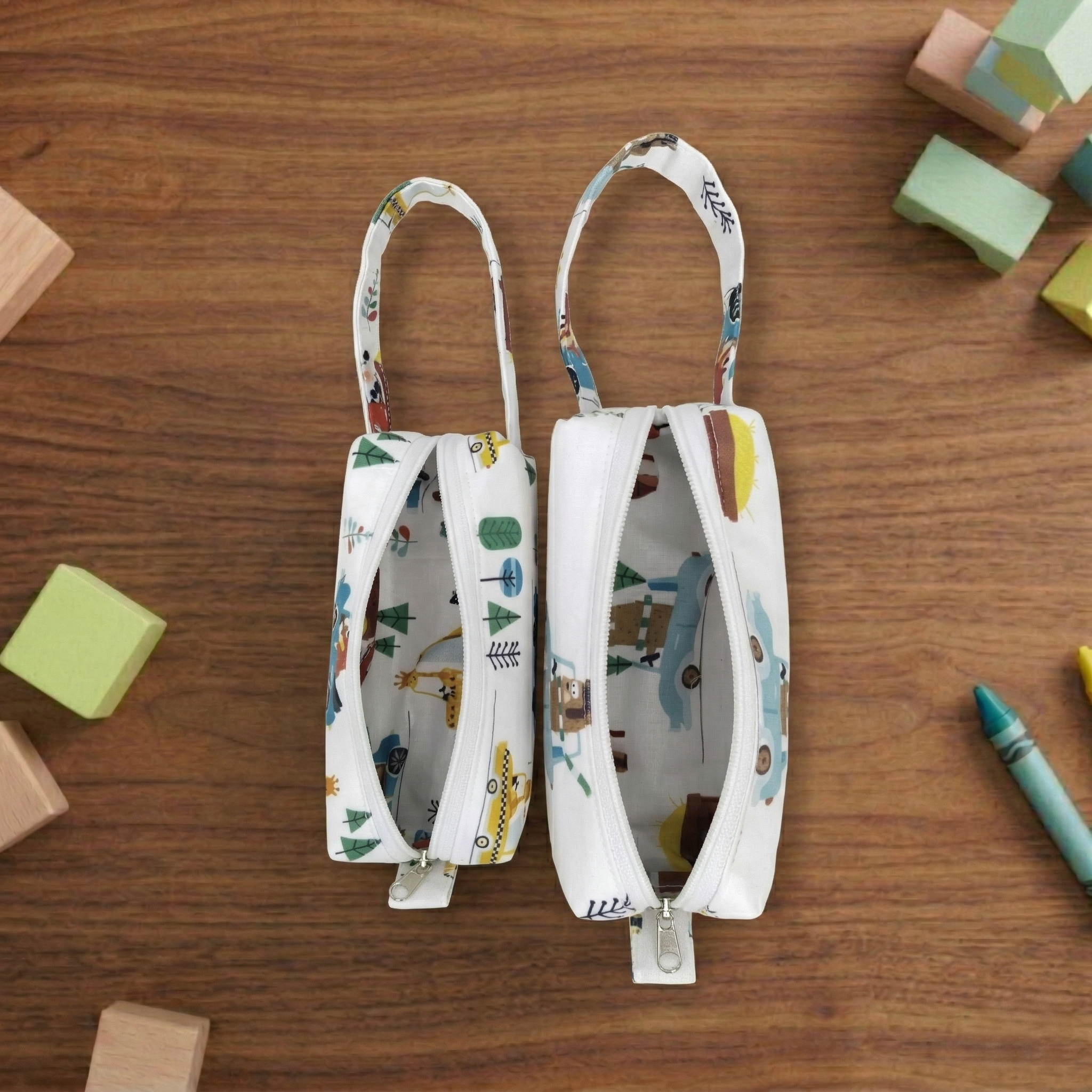 CARS AND TREES PRINT SMALL DUO POUCH SET