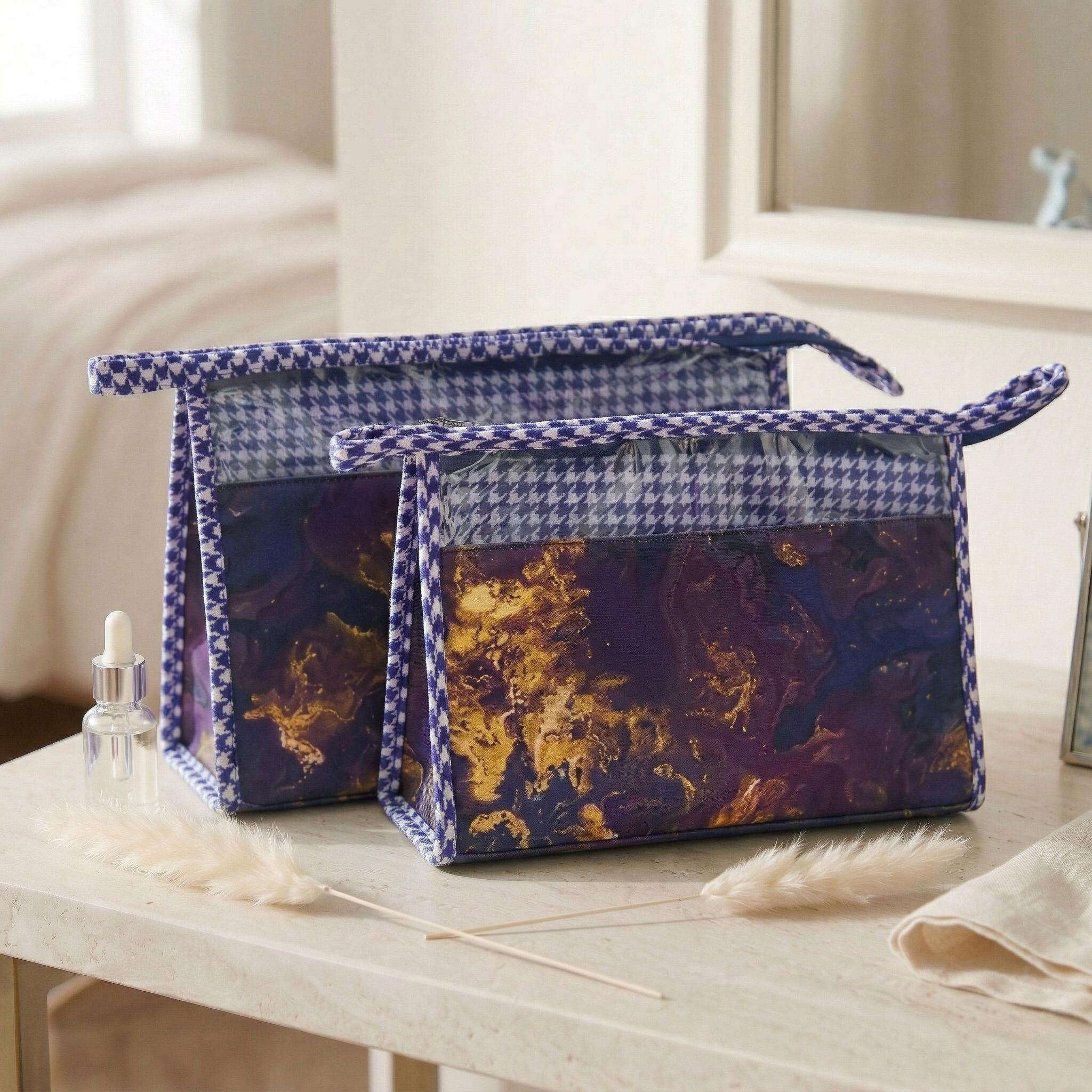 COSMIC MARBLE PRINT TRAVEL MAKEUP POUCH SET