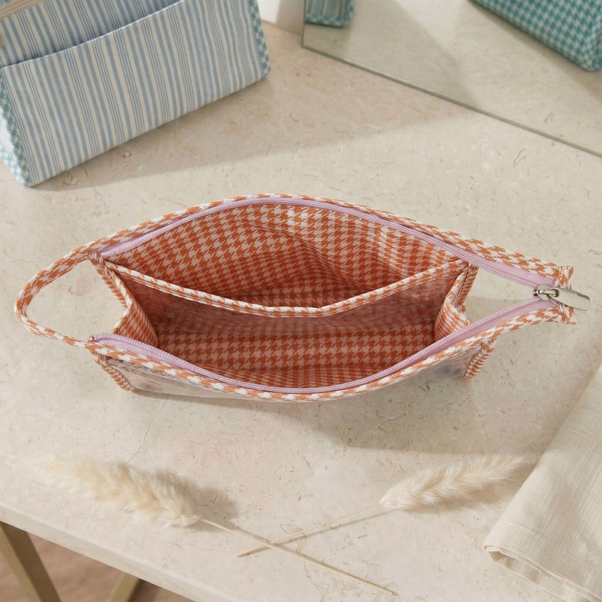 PEACH PETAL PARTY PRINT TRAVEL MAKEUP POUCH SET