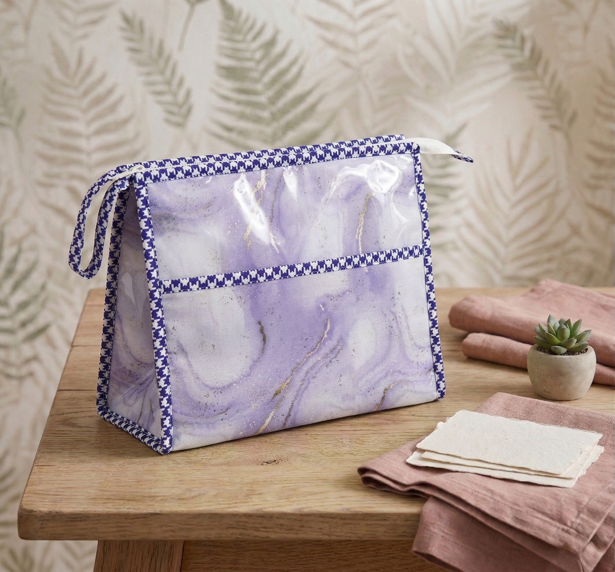 MOONLIT LAVENDER PRINT TRIOZIP TOILETRY BAG