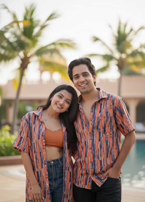 Orange abstract Couple shirt
