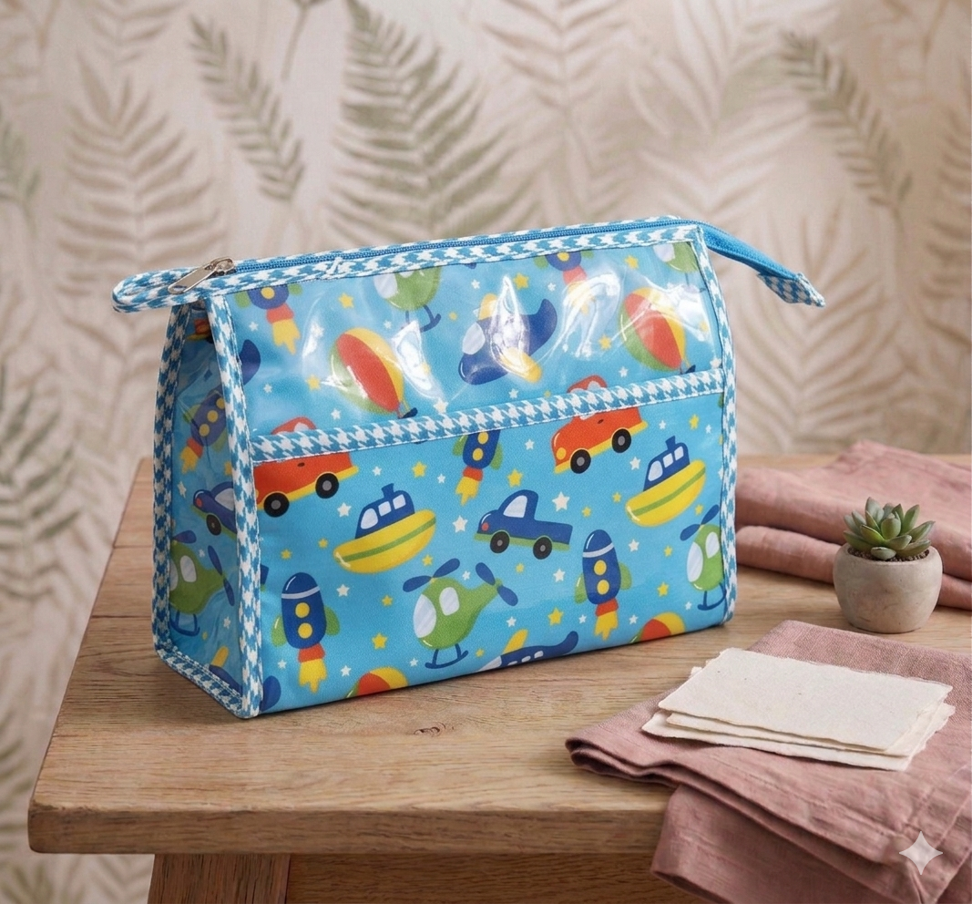 BLUE SKY TRAFFIC PRINT TRIOZIP TOILETRY BAG
