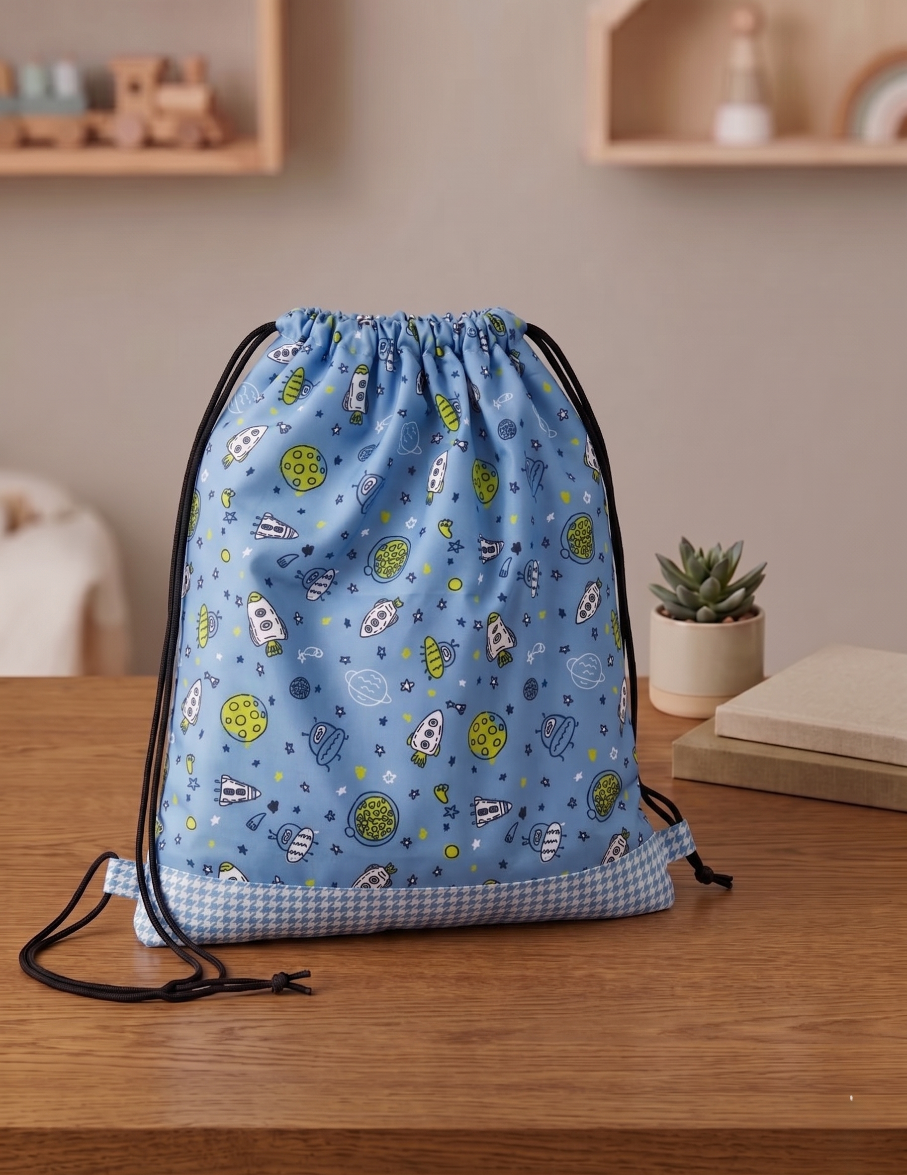LITTLE ASTRONAUTS PRINT DRAWSTRING BACKPACK