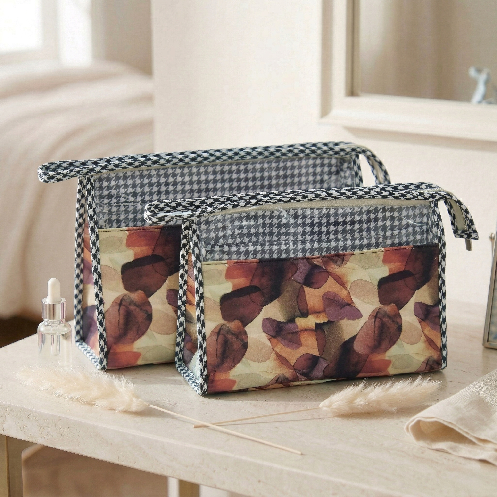 AUTUMN VEIL PRINT TRAVEL MAKEUP POUCH SET