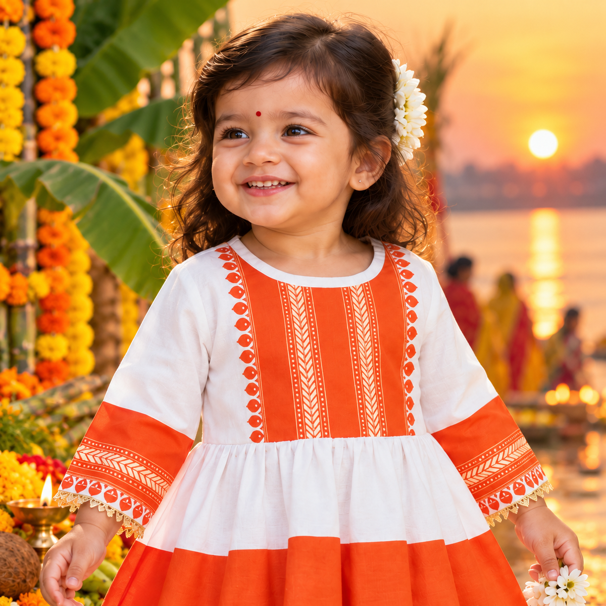 Chgath Puja Heritage Frock set