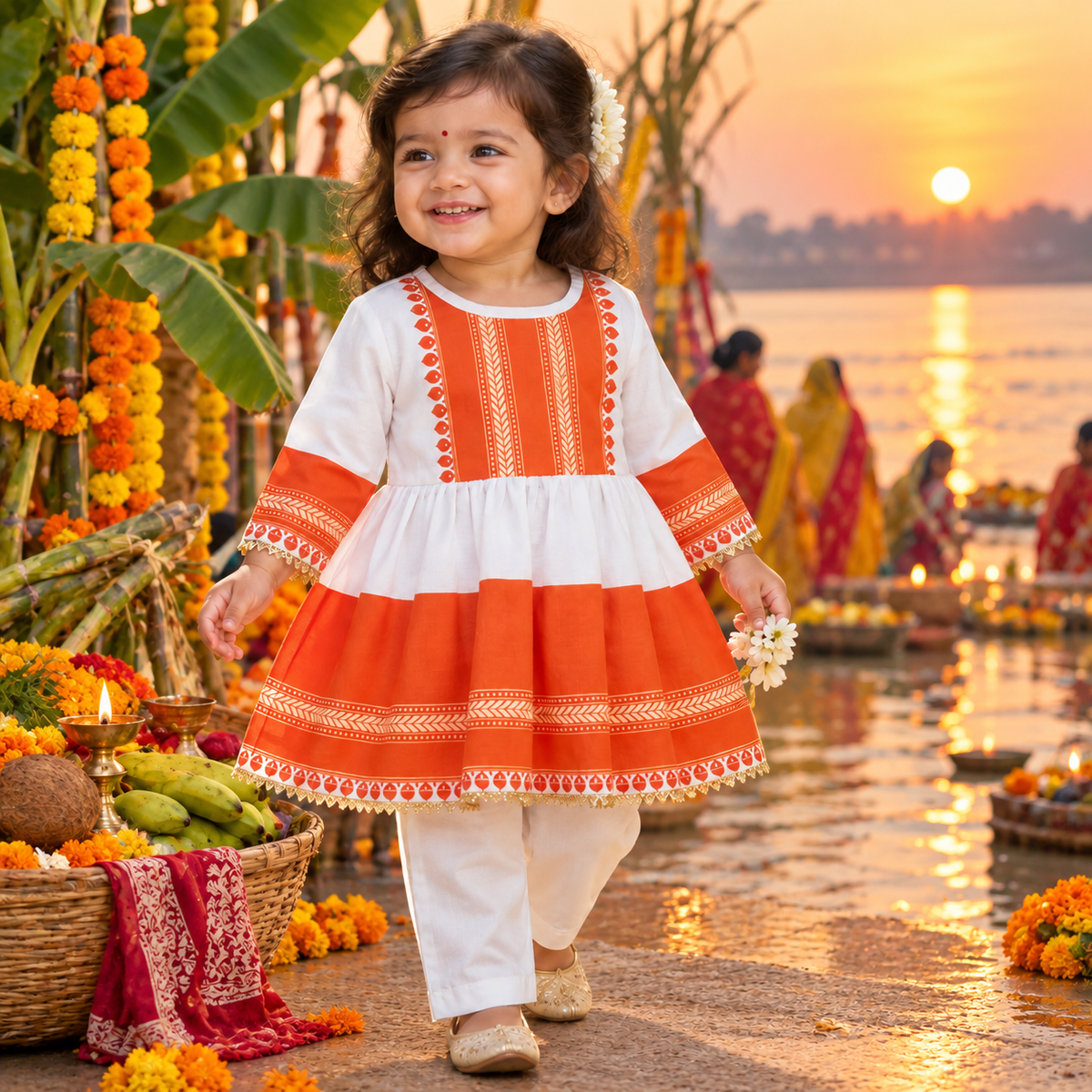 Chgath Puja Heritage Frock set