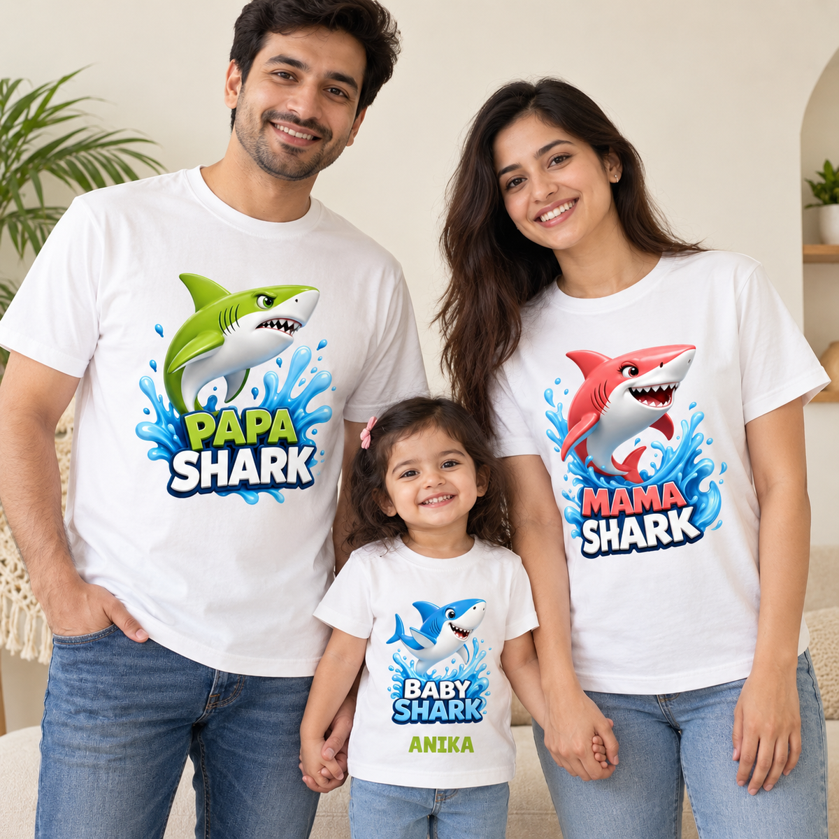 Papa Shark Mama Shark Kids Combo T-Shirt