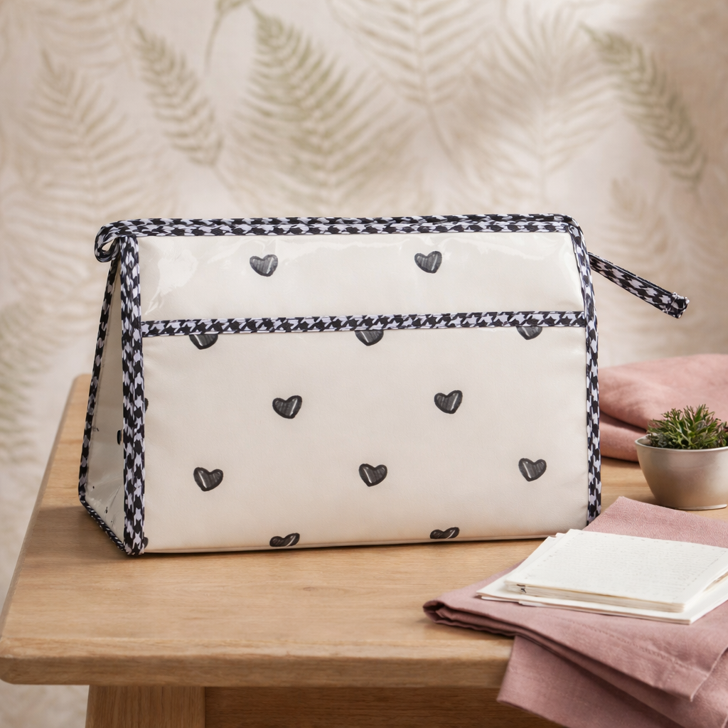 HEARTBEAT ELEGANCE PRINT TRIOZIP TOILETRY BAG